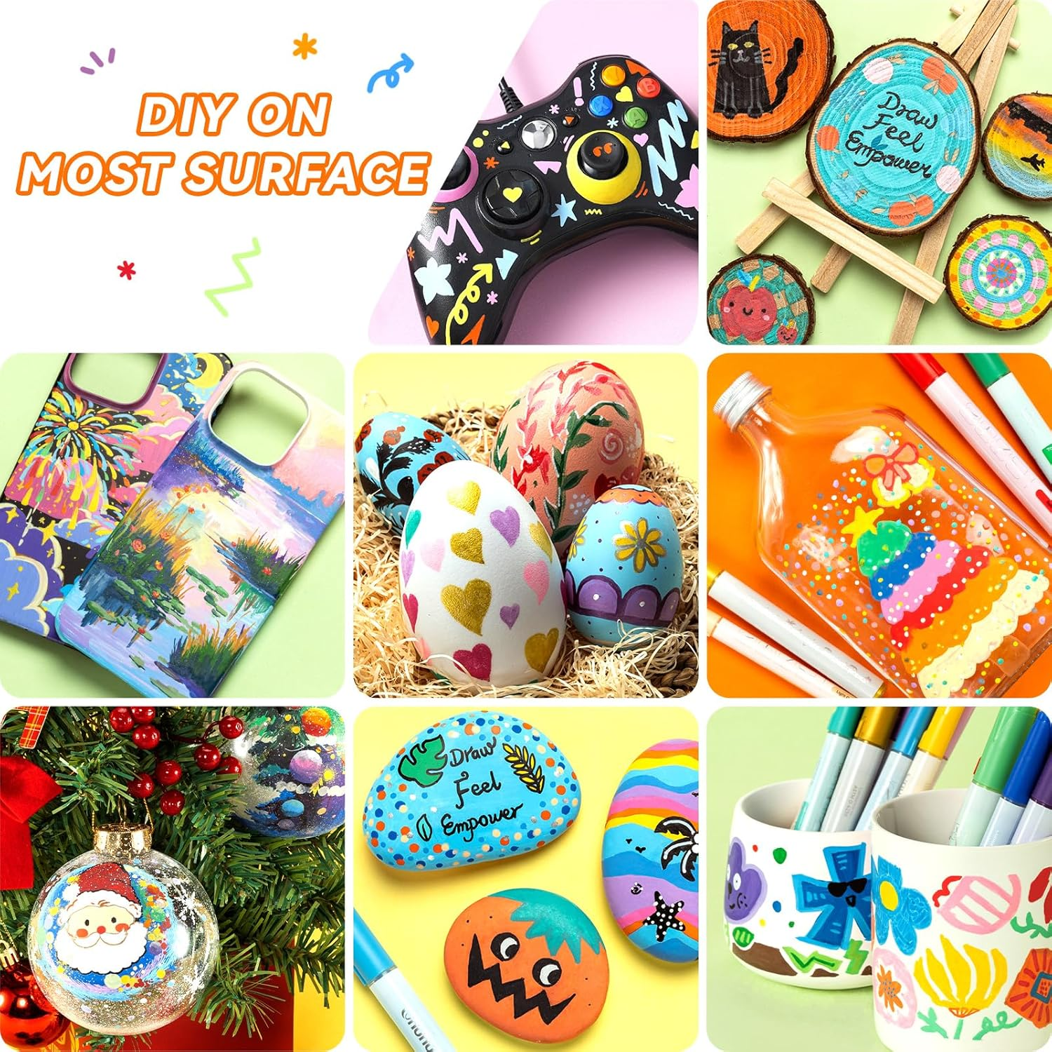 Ohuhu Acrylic Paint Markers: 48 Paint Pens 24 Colours Marker Set with Fine & Reversible Tips, Waterproof Paint Pens for Rock, Wood, Glass, Plastic, Ceramic, Canvas, Art Supplies, Age 3+ image number 5