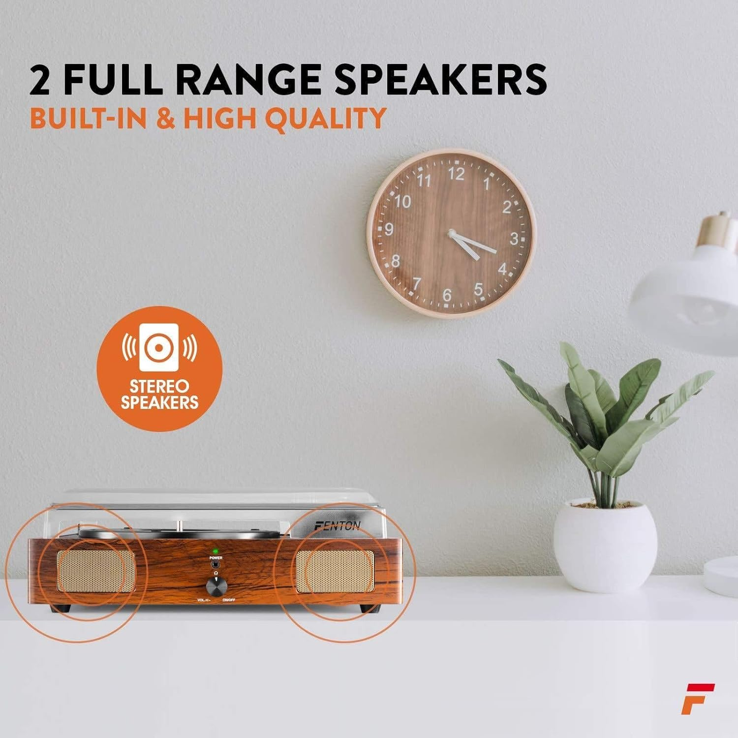 Fenton RP106W Record Player with Built-In Speakers, Vinyl to MP3 USB Conversion, Ceramic Cartridge, Wood image number 2