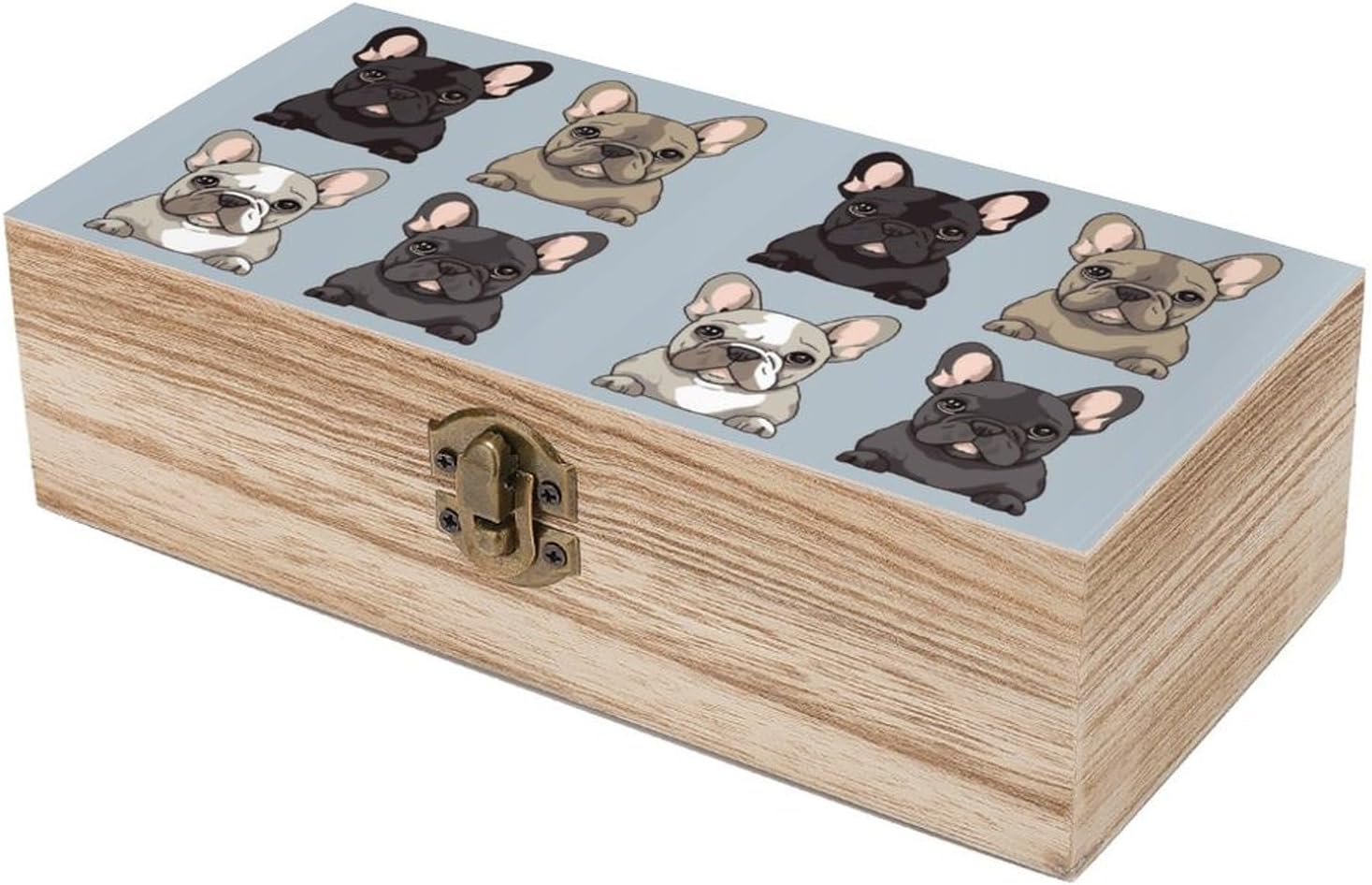 French Bulldog Wooden Box Wood Wedding Keepsake Boxes with Lids Small Decorative Boxes Lightweight Wooden Memory Storage Box for Crafts Keepsakes Jewelry Photo Letter Storage