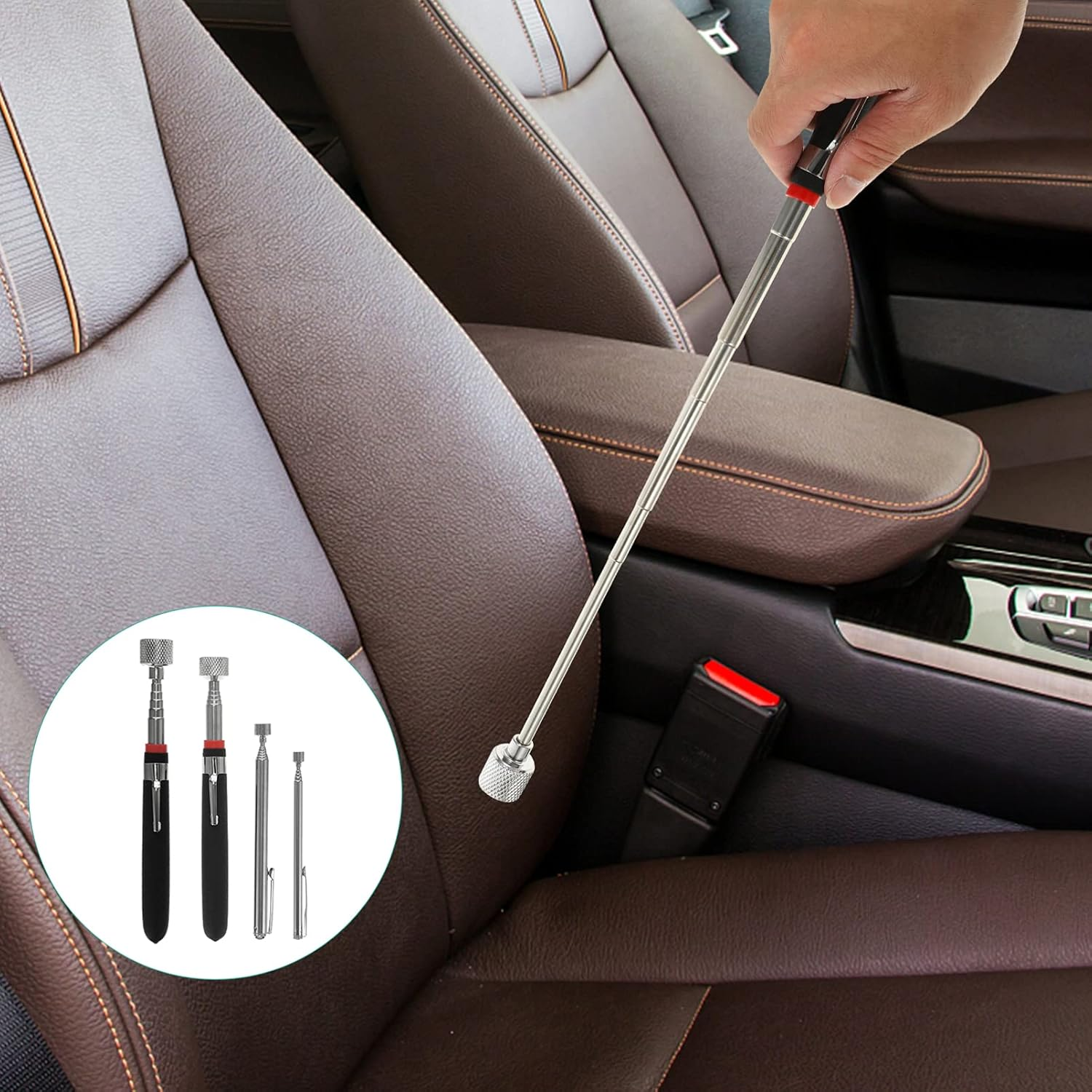 Hoement Magnetic Pickup Tool Telescoping Stick Flexible Magnetic up Tool LED Inspection Mirror Set for Automotive and Home Use 4Pcs Kit image number 6