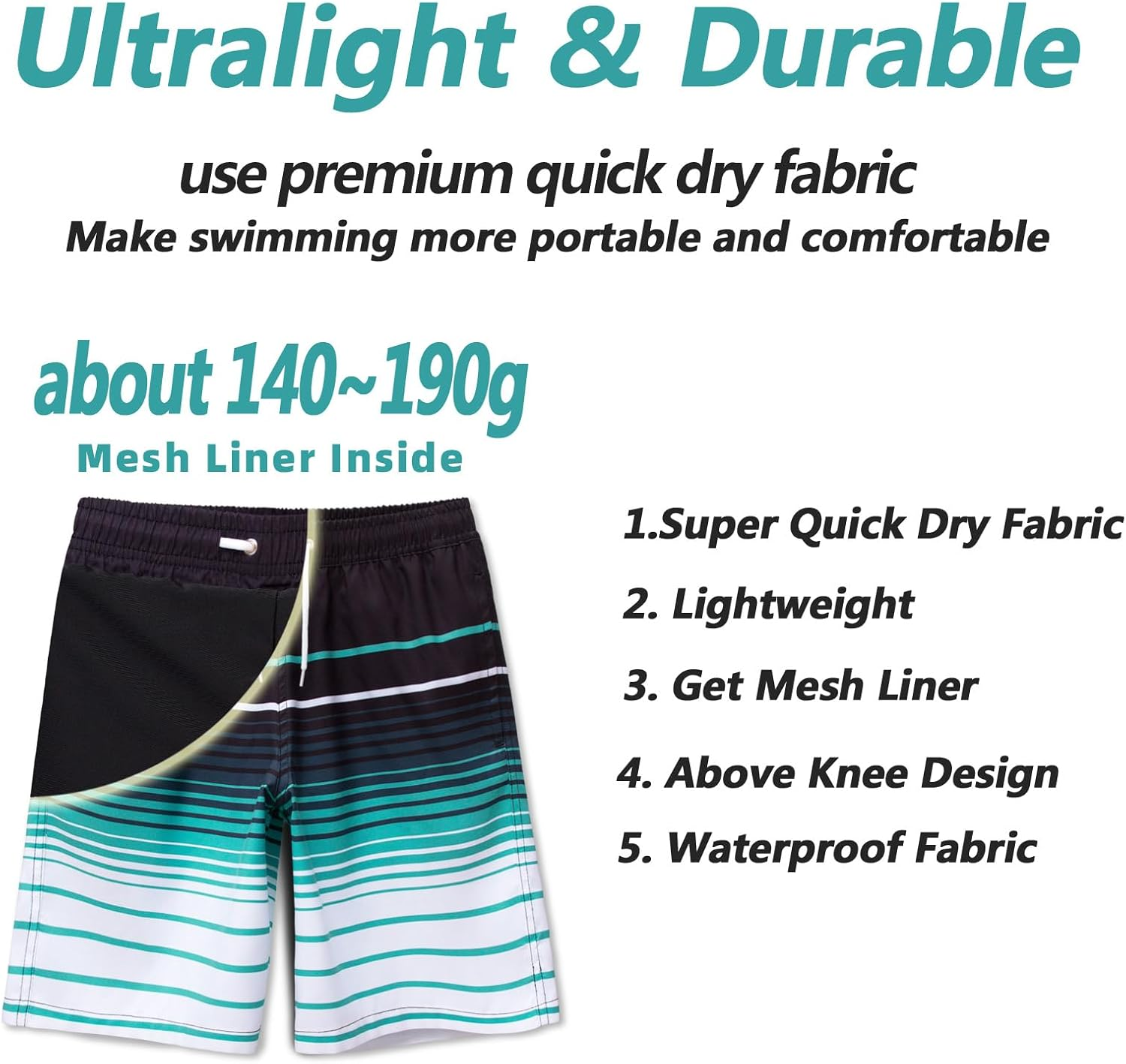 MEILONGER Boys Swim Trunks with Compression Liner 2 in 1 Bathing Suits for Kids Quick Dry Board Shorts Swimming Swimwear Size,8,10-12,14-16, image number 5