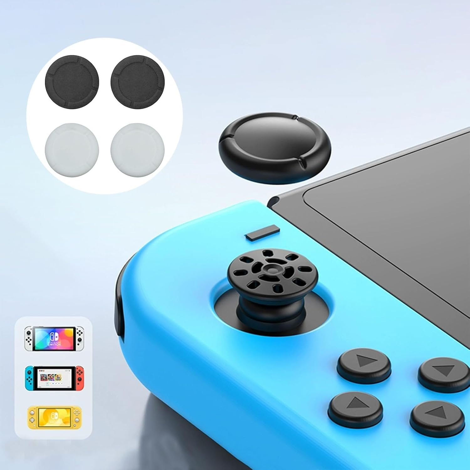 Xolixorium 4PCS Replacement Thumb Caps for Nintendo Switch & Switch Lite - Soft Silicone Analog Thumbstick Grips Compatible with Joy-Con Controllers (Black and White)