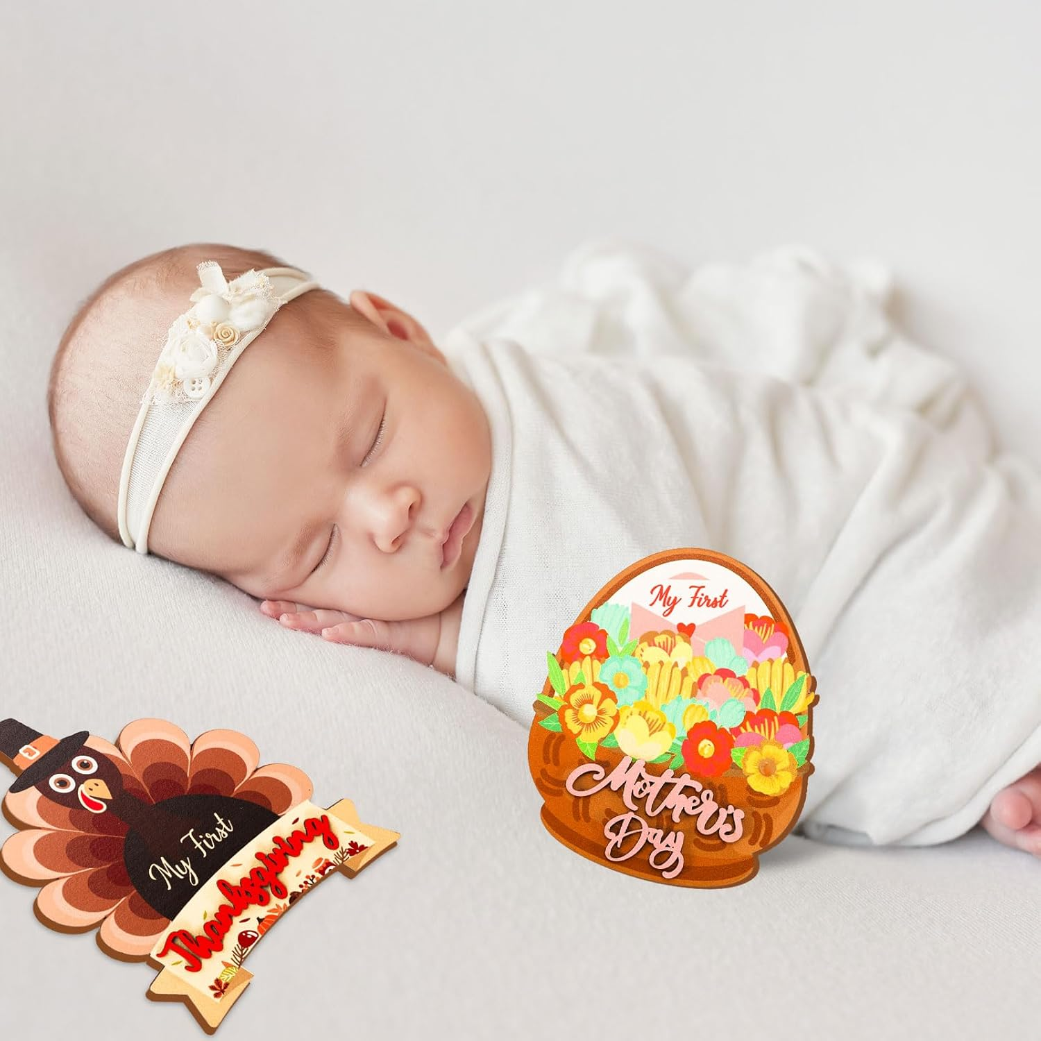 Whaline 10 Pcs My First Holiday Baby Milestone Cards Shaped Wooden Marker Announcement Sign for Pregnancy Newborn Baby Growth Photo Prop Decor Supplies image number 5