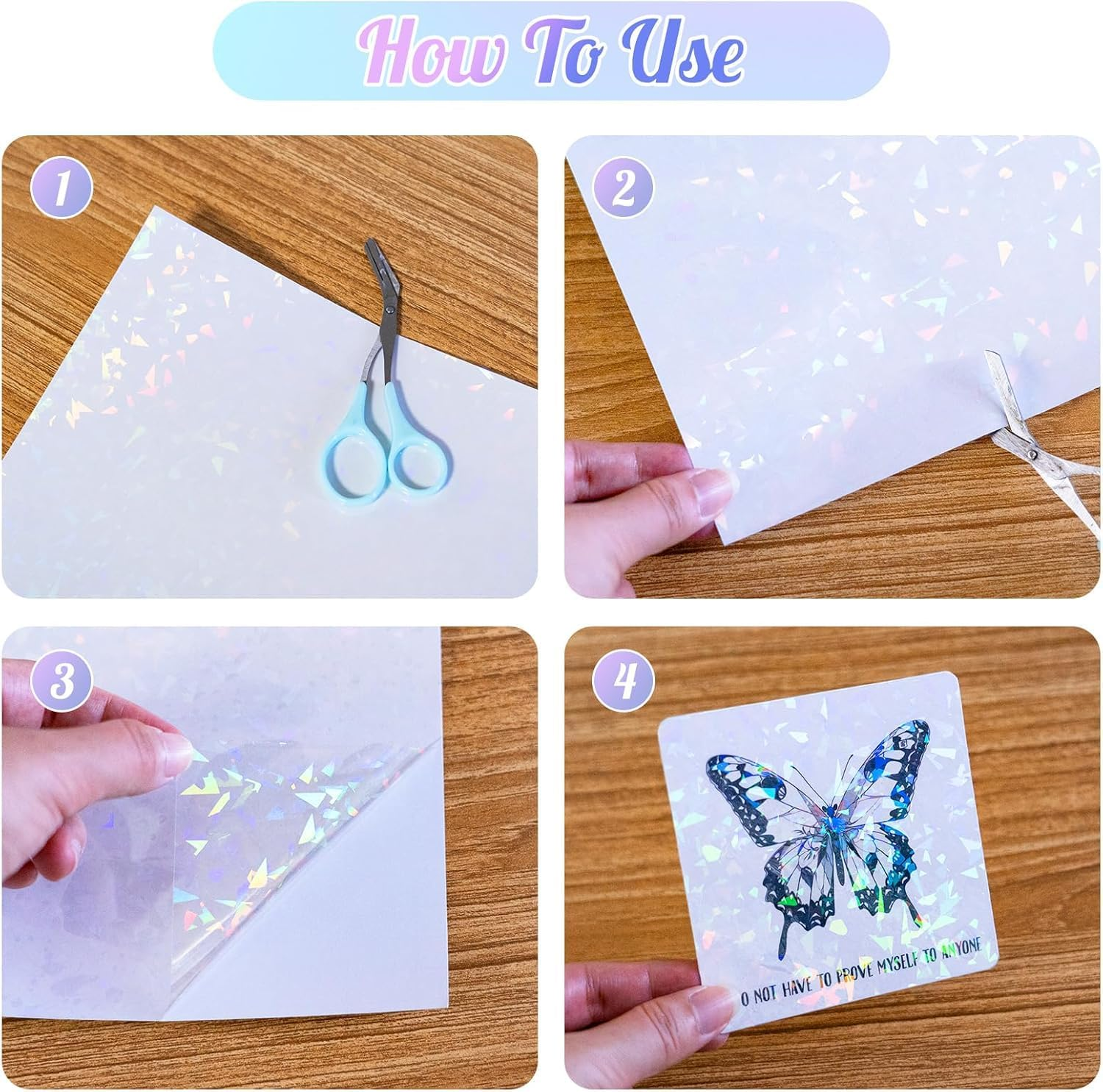 Holographic Lamination Vinyl A4 Overlay Film, 24Pcs Holographics Overlay Lamination Self-Adhesive Holographic Laminate Films Vinyl Sticker,Holographic Vinyl Laminate Films,Gem Pattern