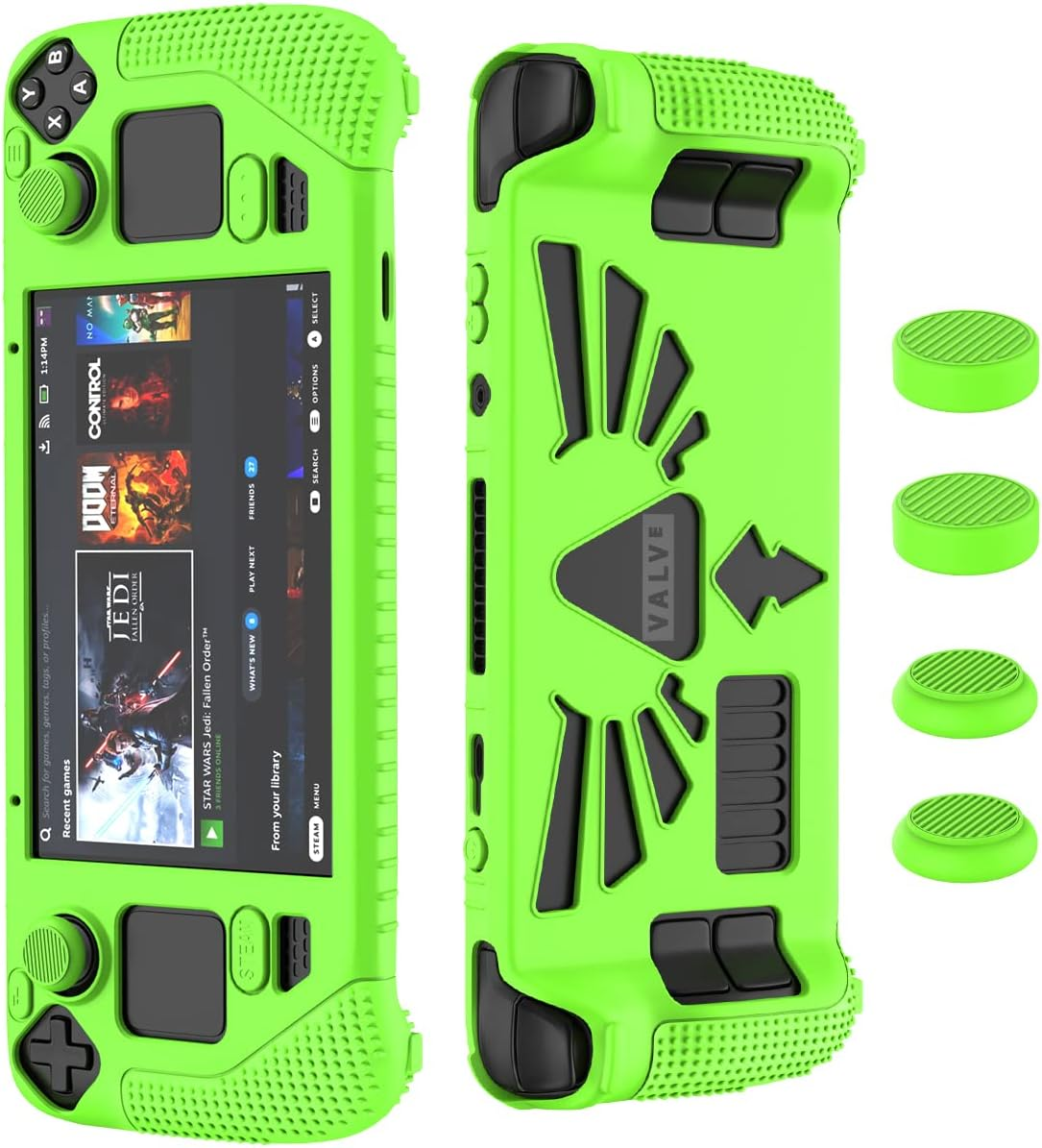 SUIHUOJI Steam Deck/Steam Deck OLED Standing Protective Case, Thickening Silicone Accessories Protector, Soft Cover Skin Shell with 2 Pairs Thumb Grips, Full Protection for Valve Stream Deck (Green) image number 3