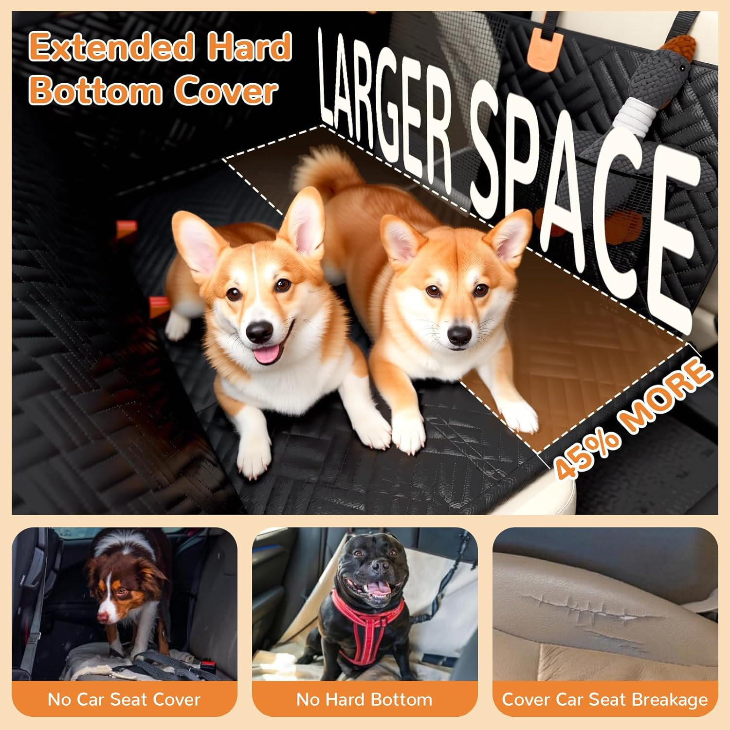 Uandhome Dog Car Seat Cover, Waterproof Dog Car Seat Cover Back Seat Hammock with Mesh Visual Window & Side Flaps & Dog Seat Belt, Scratchproof Pet Seat Cover for Cars, Trucks, Suvs(206 X 153Cm)