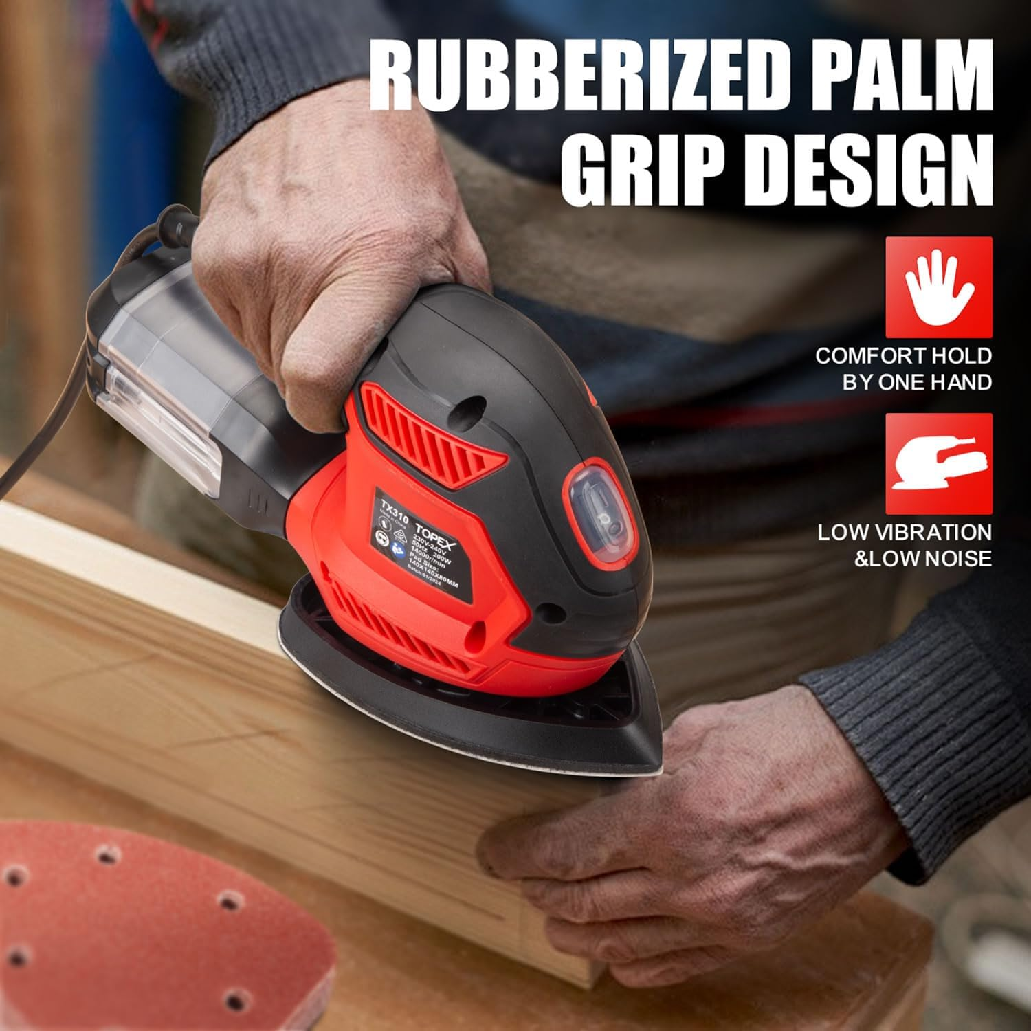 Topex 200W Electric Detail Sander Power Detail Sander Electric Sander Handheld Sanding Machine Small Triangular Palm Sander for Home Decoration Furniture Finishing with Sandpaper & Dust Box image number 4