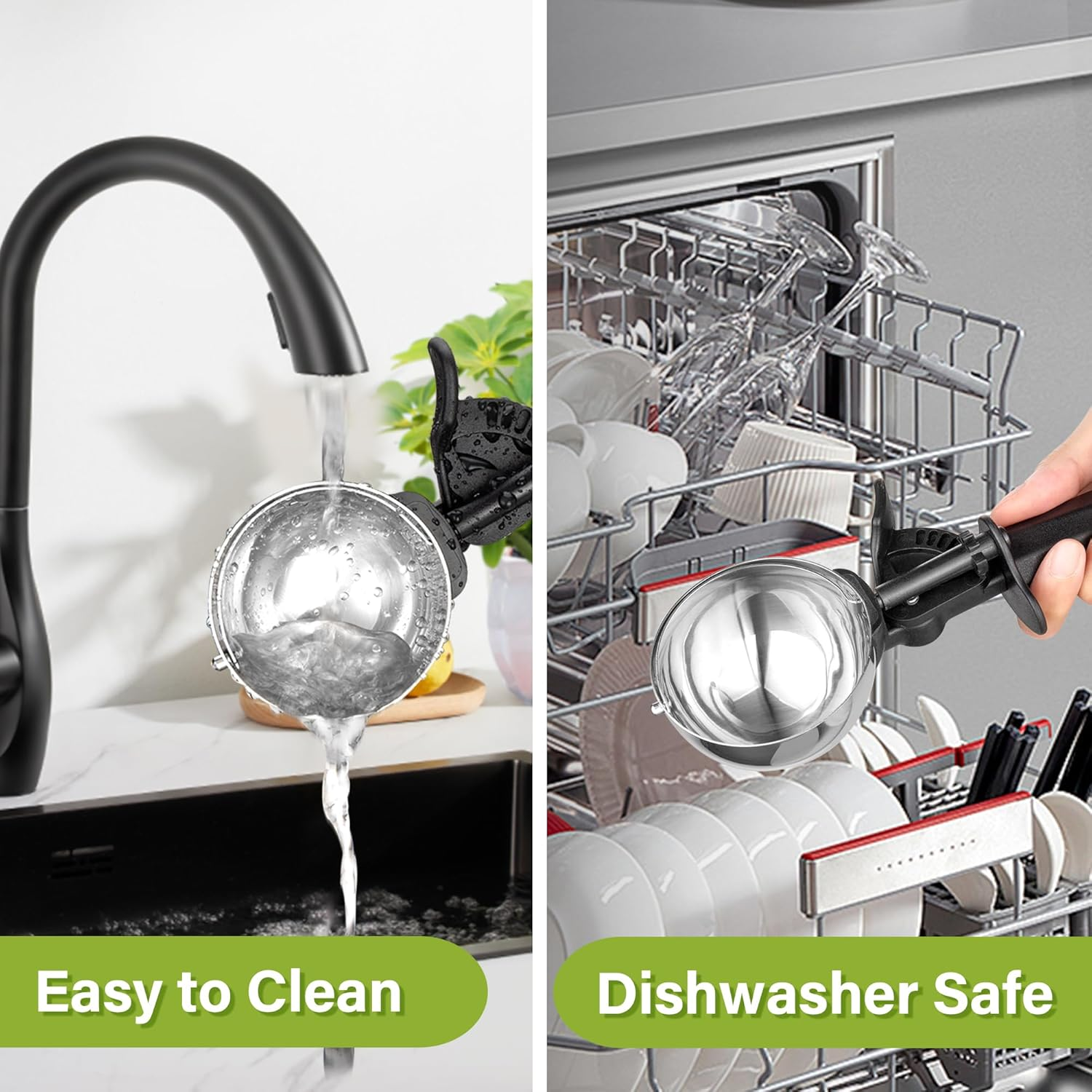 Stainless Steel Ice Cream Scoop, 8.7 Tbsp, Ice Ball Scoop, 130 Ml with Trigger and Comfortable Handle for Ice Cream Ball, Baking, Melon Ball, Ice Cream Scoop, Size 80 Mm image number 4