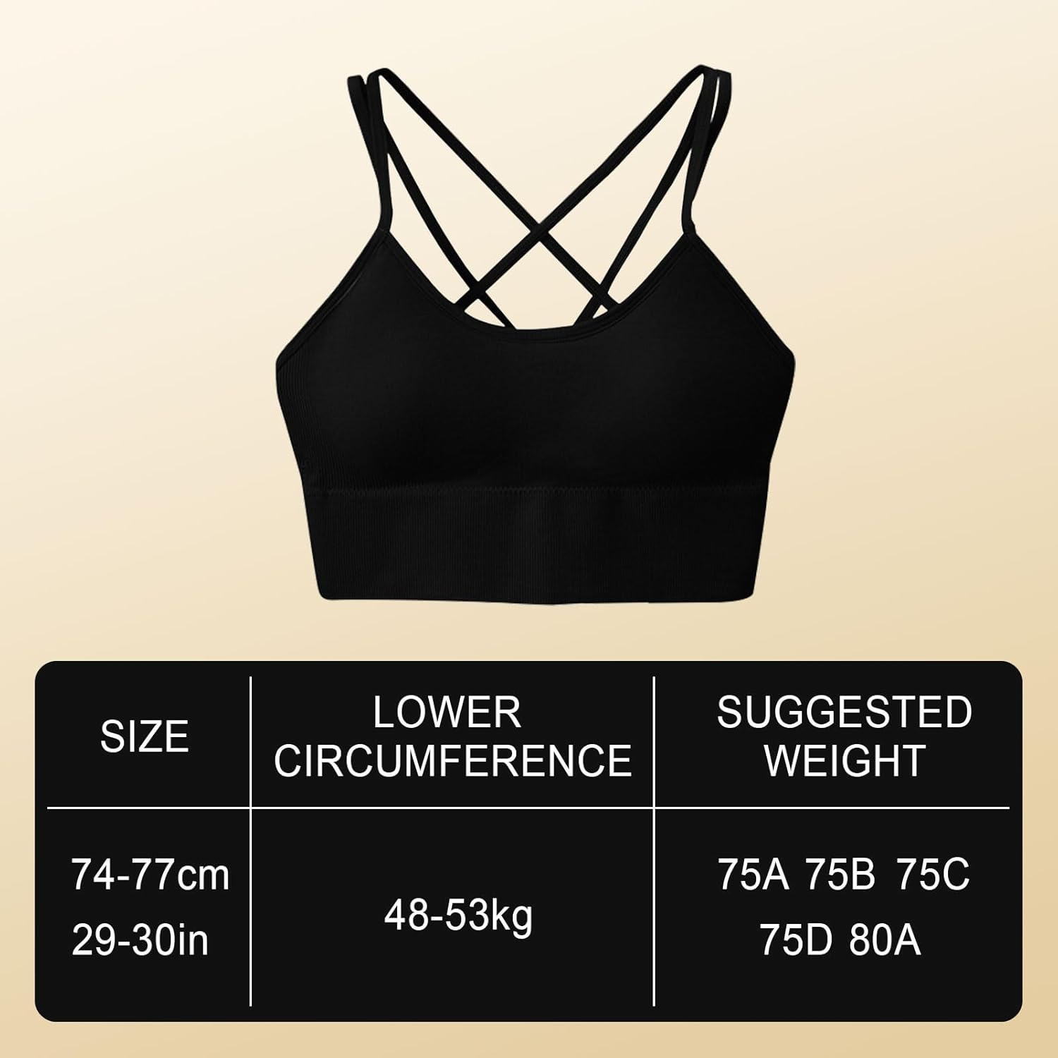 FUIPVGI Women Sports Bra Removable Pads, Seamless Comfort Women'S Strappy Back Sports Bra Athletic Wireless Wrap Chest Crop Top for Fitness Workout Exercise Yoga (Black,M) image number 1