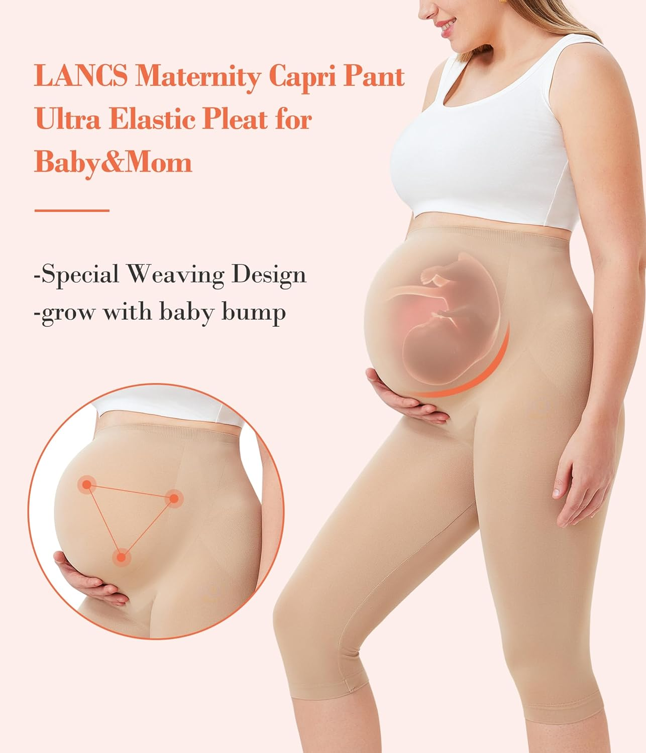 LANCS Maternity Pants Seamless Tights over Belly Capris Workout Leggings Scurb Pants Pregnancy Shapewear under Clothes image number 4