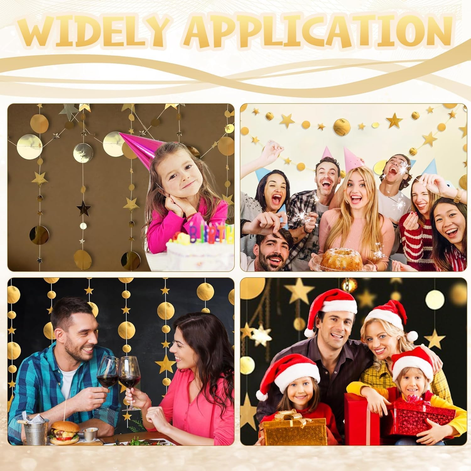 OSYLICT 52 Feet Reflective Star Dots Paper Garland,Gold Glitter Sparkling Twinkle Hanging Streamer Circle Banner for Party Birthday Wedding Anniversary Backdrop 4 Pack image number 5