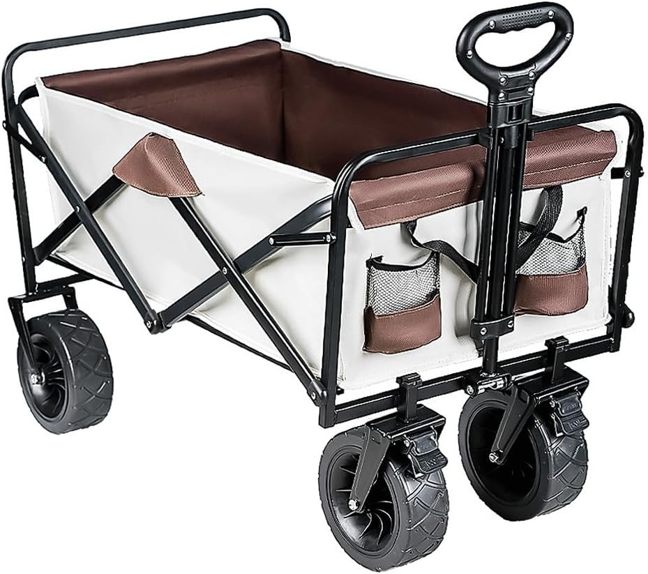 Folding Wagon Cart Camping Cart Beach Trolley Heavy Duty Collapsible Wagon Adjustable Utility Grocery Wagon with Pockets, Adjustable Angle Handle Large Wheels with Lock, 200KG Loading image number 2