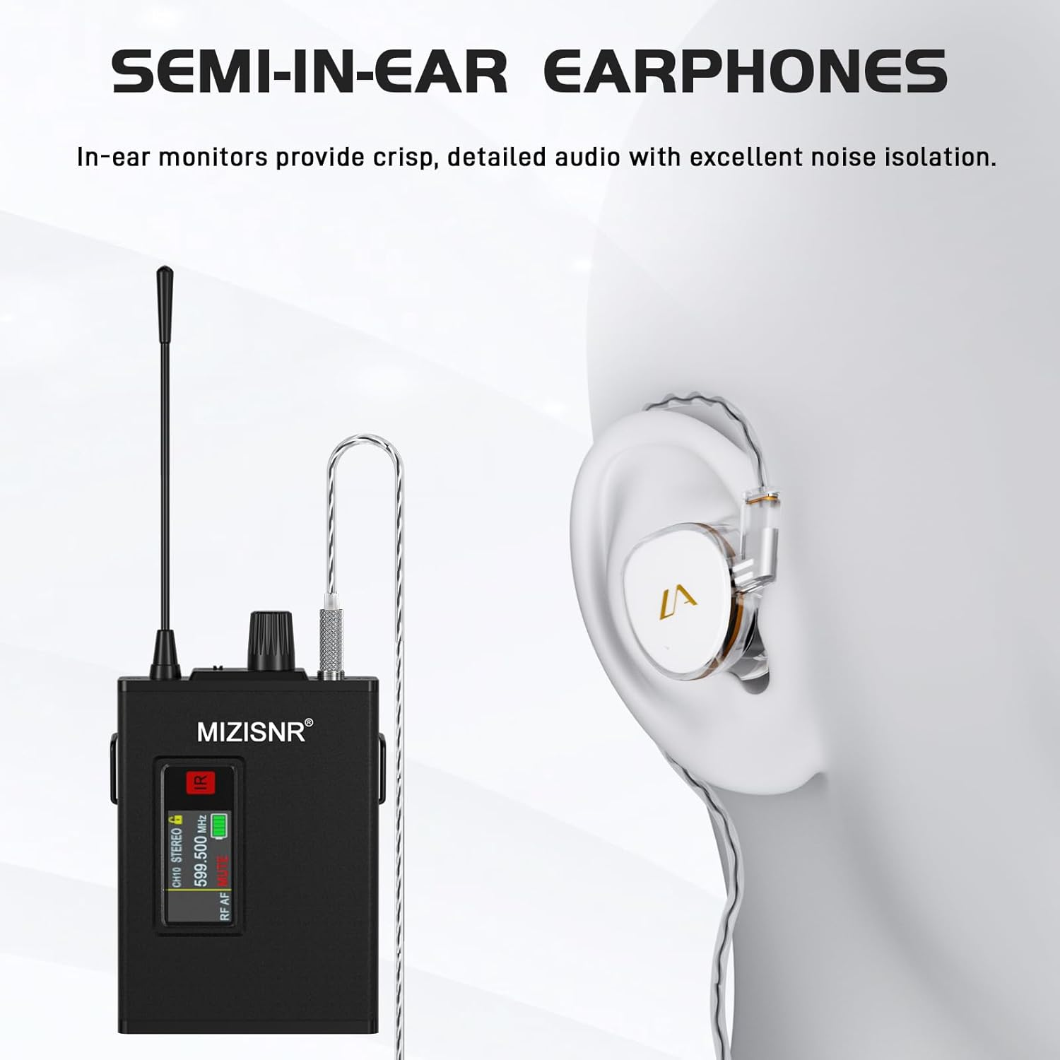 MIZISNR Wireless in Ear Monitor System, Pro UHF Mono Stereo IEM System with Metal Transmitter, 1 Bodypack Receivers W/Monitor Earphones image number 2
