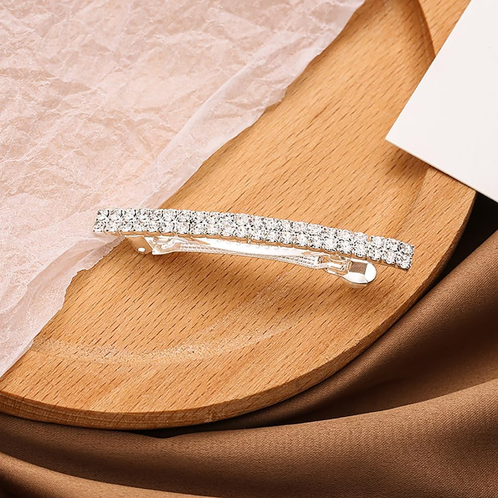 4 Pack Sparkly Rhinestone Hair Clips, Crystal Hair Clips, French Bridal Hair Clips, Small Sparkle Hair Clips, Silver Wedding Hair Pins for Women and Girls