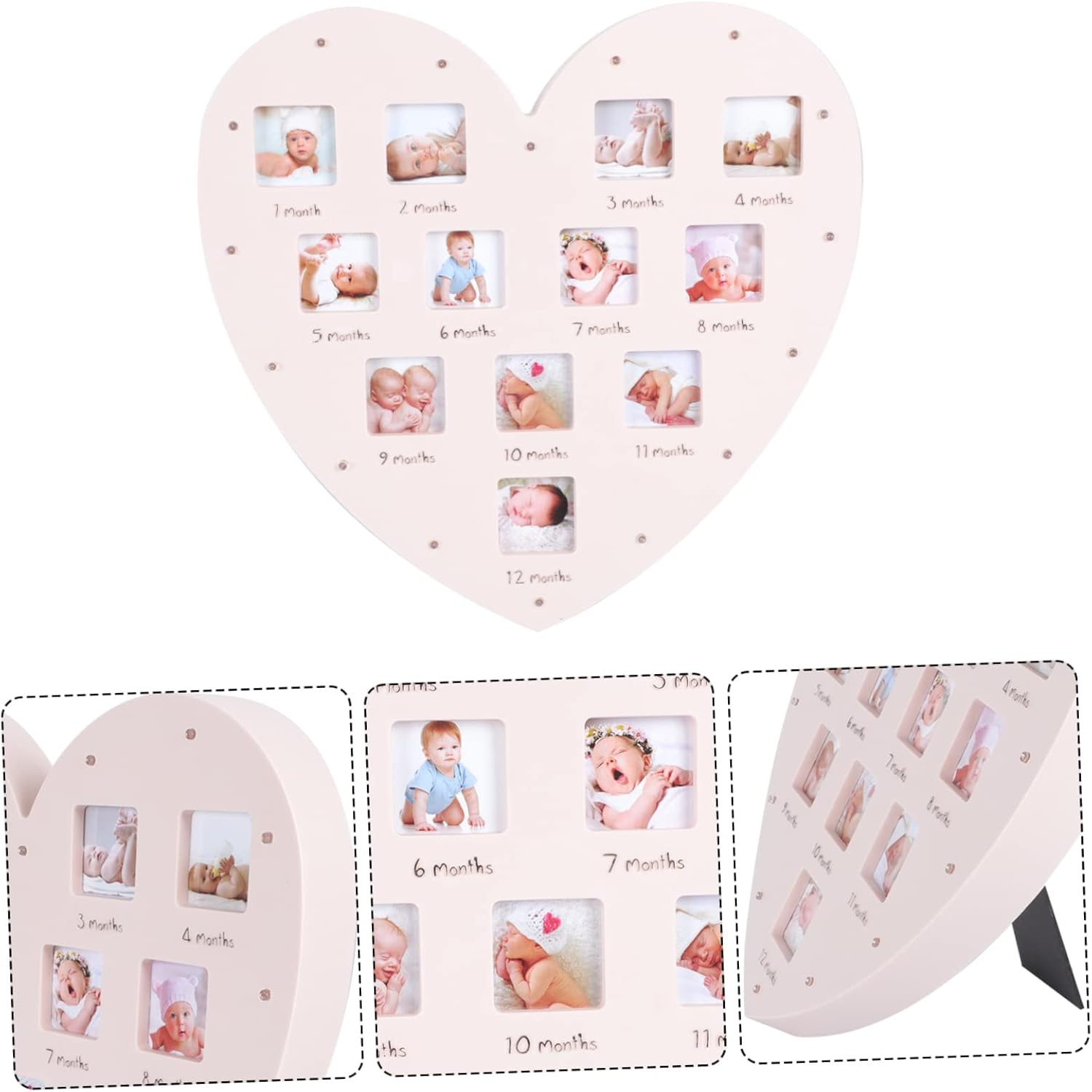 Creative Heart Shape Photo Frame with Light Month First Year Keepsake Frame for Memories Durable Wall Decor image number 6