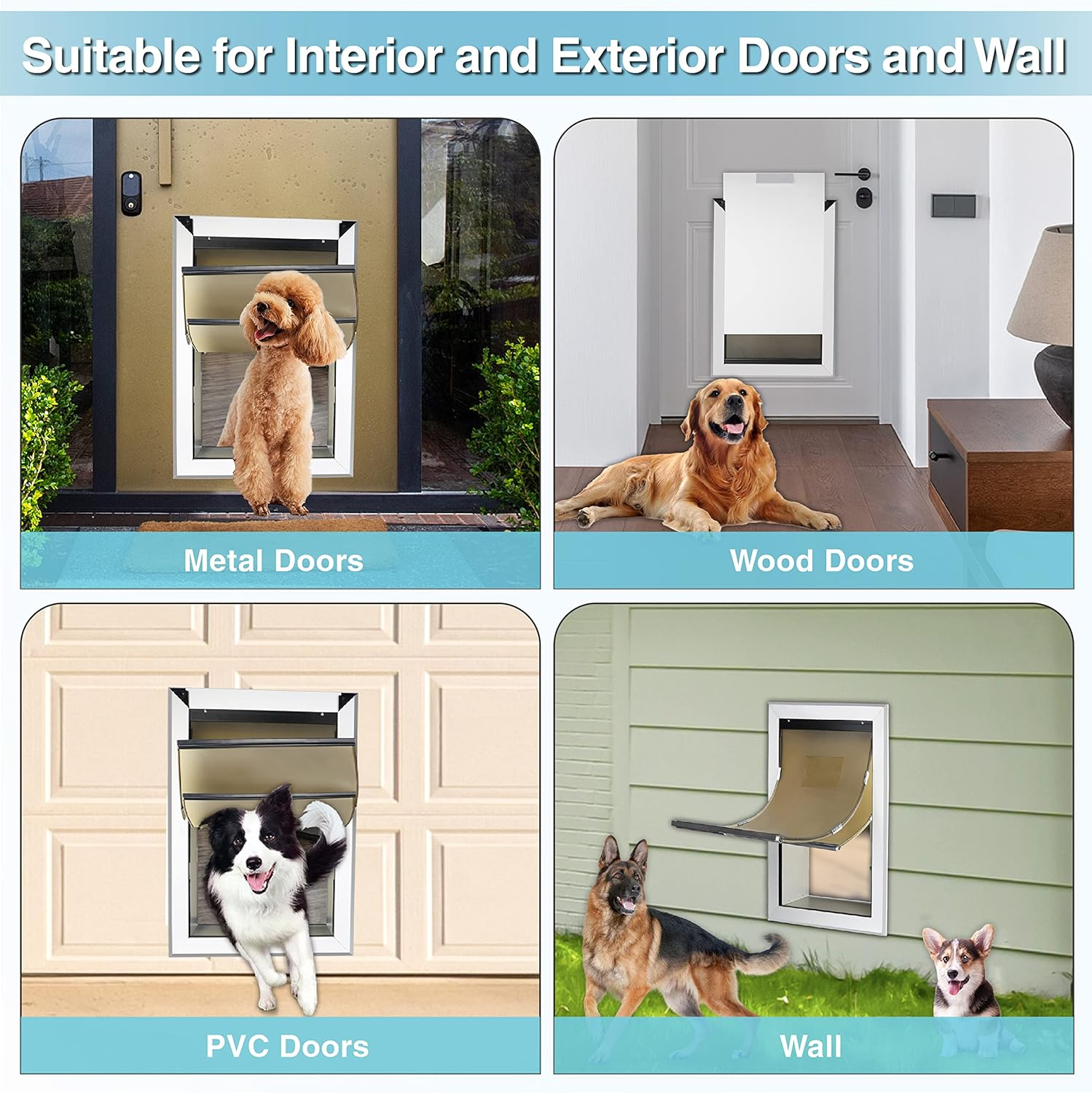 Extra Large Dog Door for Exterior Wall, Wide Telescoping Tunnel Aluminum Doggy Door for Thick Door, Energy Efficient Double Flaps Pet Door with Lockable Pannel image number 5