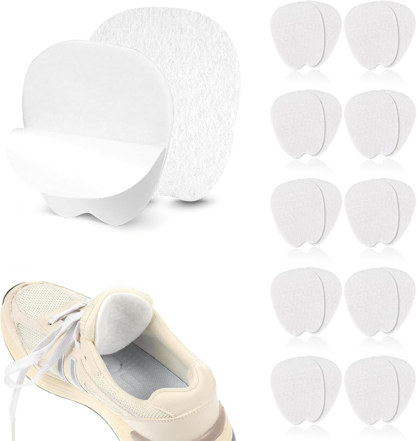 Premium Felt Tongue Pads Cushion for Shoes - Extra Soft Self-Adhesive Cushion, Non Slip Tongue Cushions Inserts for Loose Shoes, Prevent Rubbing & Blisters for Men and Women (Large, White)​​10 Pairs