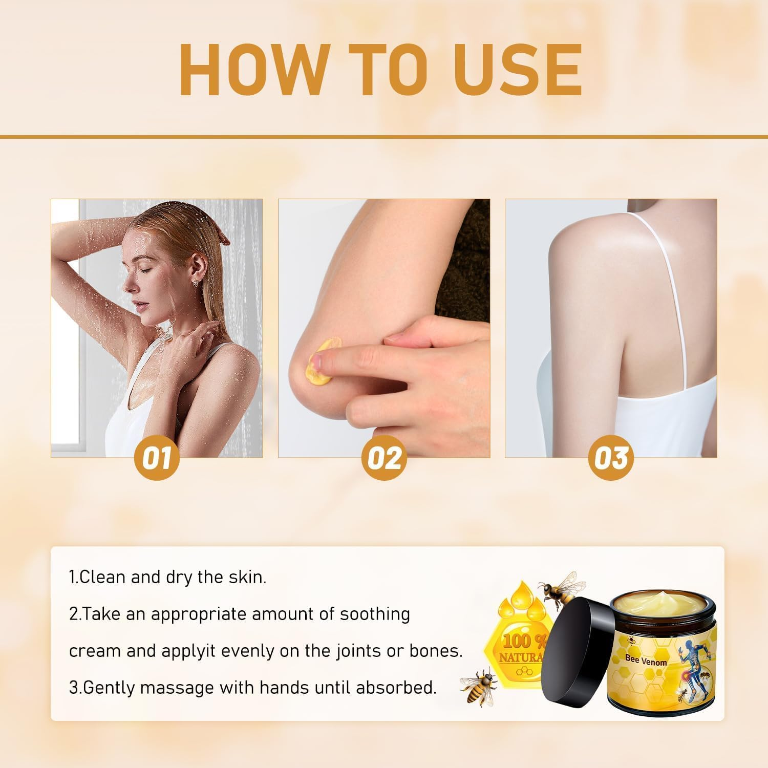 2 Pcs Bee Venom Cream,Professional Bee Venom Cream,For Neck,Waist,Back Hand Feet and Leg image number 3