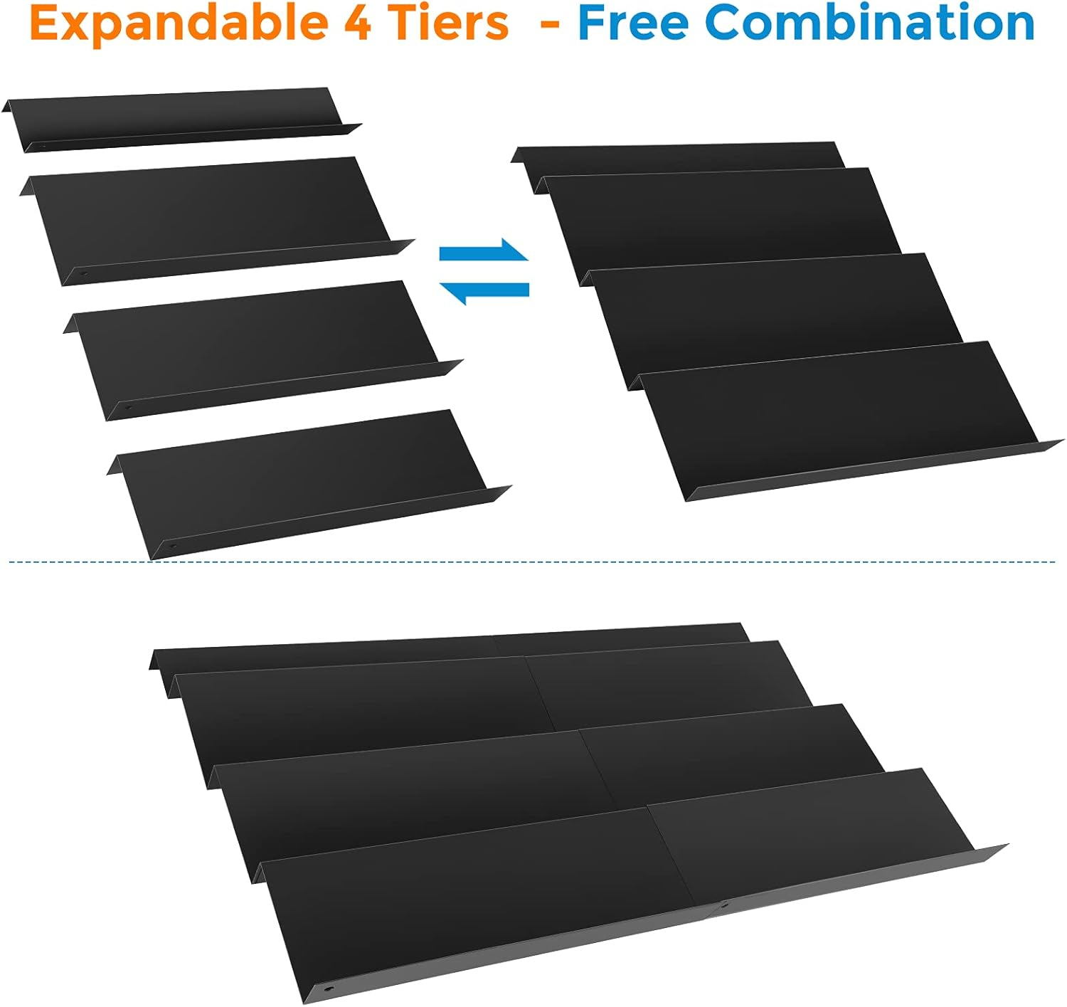 DEWVIE Spice Drawer Organizer, 4 Tier Stainless Steel Spice Rack Organizer Expandable from 13" to 26" for Cabinet Kitchen Seasoning Jars Drawers Insert (Jars Not Included) image number 2