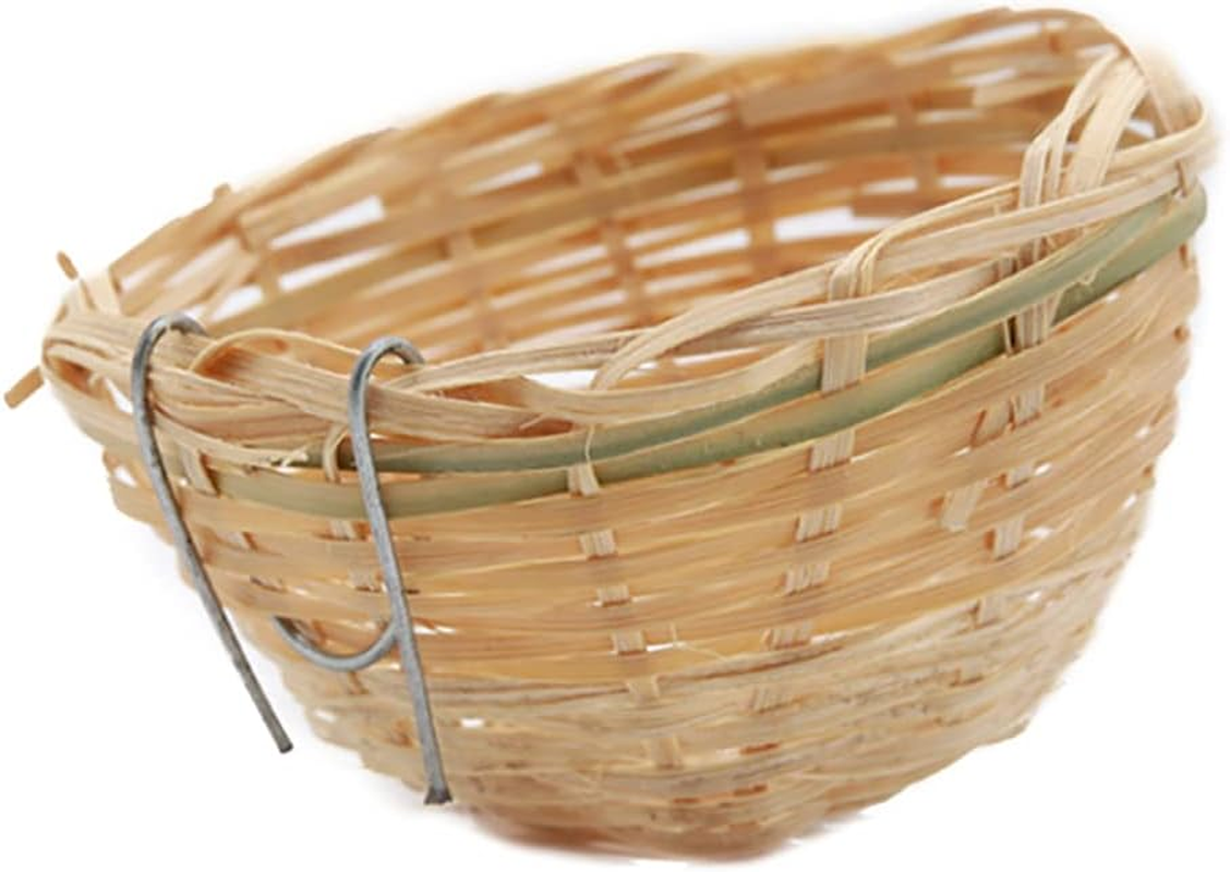 ANCLLO 3Pcs Natural Bamboo Handmade Bird Nest with Hook Bird House for Resting Feeding Breeding Bird Cage Parakeets Parrots and Small Animals image number 3