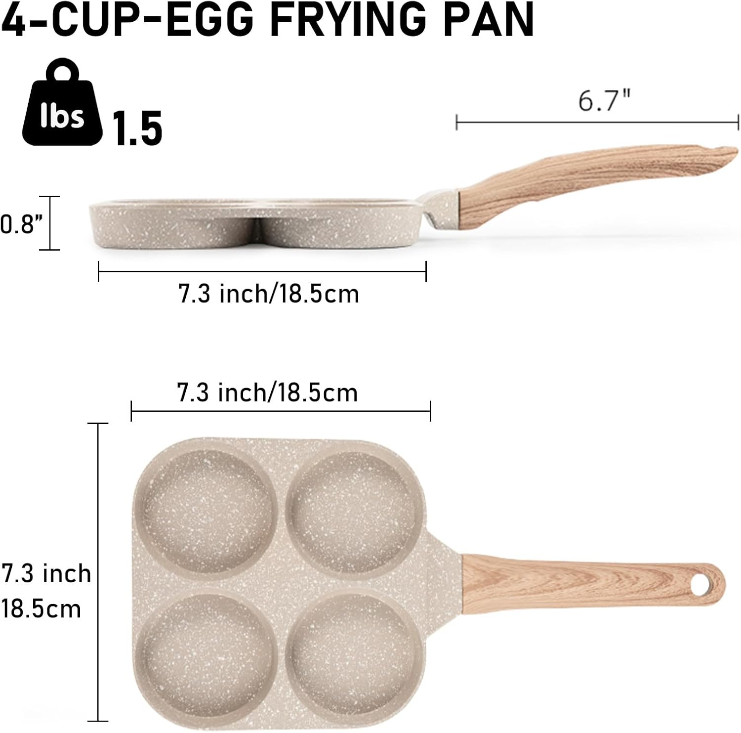 Egg Frying Pan, 4-Cup Egg Pan Nonstick, Fried Egg Pan Skillet for Breakfast, Pancake, Hamburger, Sandwiches, Suitable for Gas Stove & Induction Cookware image number 3
