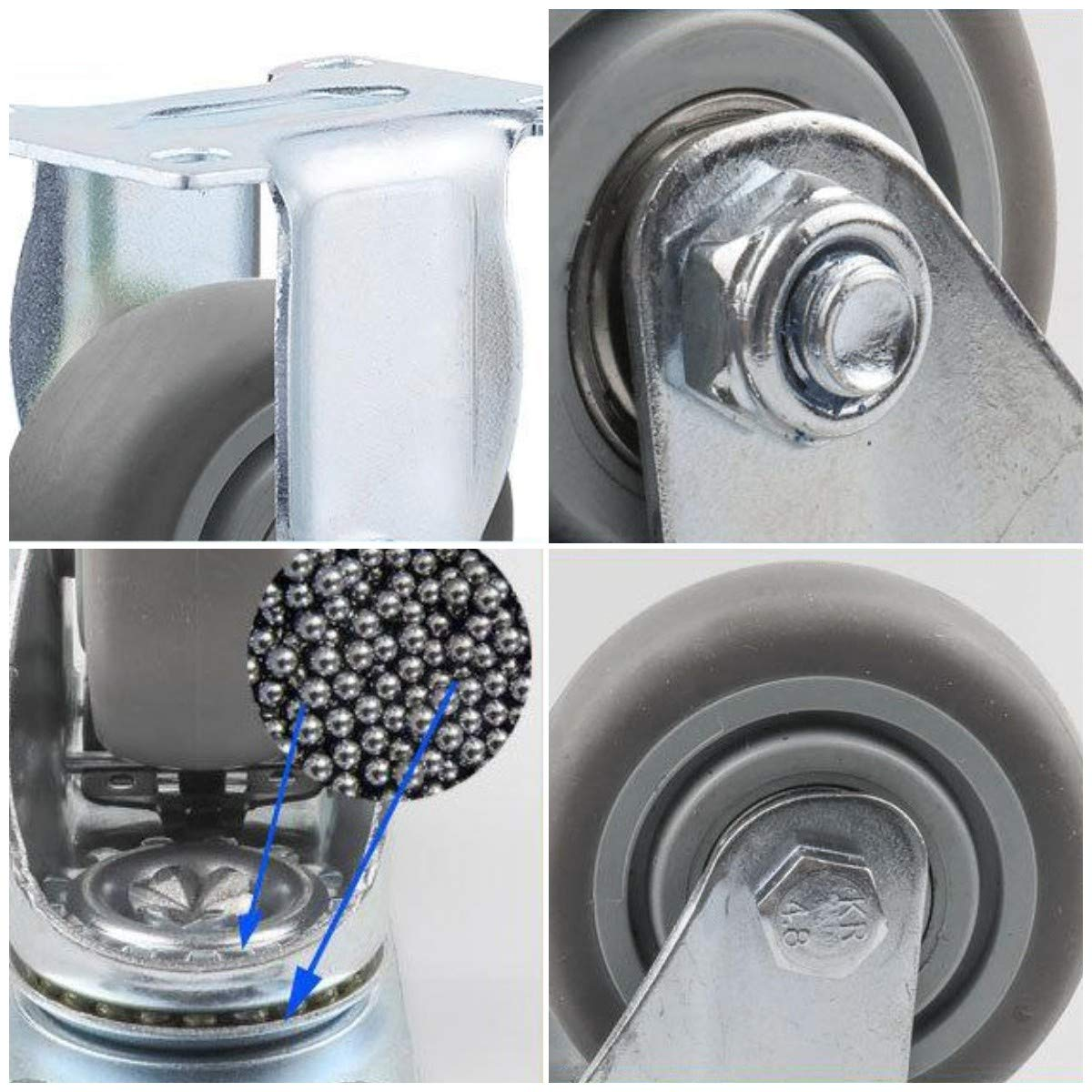 Lehom 4 Inch Swivel Rubber Caster Wheels Heavy Duty Castors with 360 Degree Rubber Base Top Plate Set of 4 (2 with Brakes & 2 Without), Grey image number 5