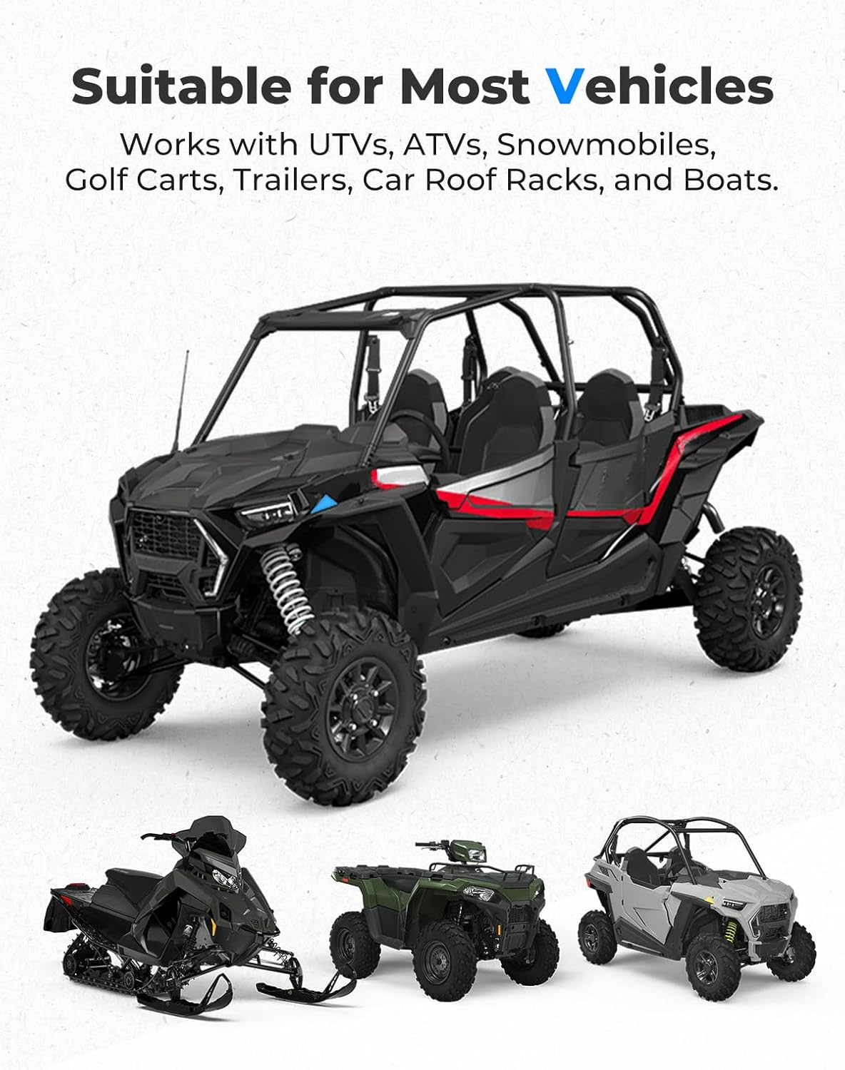 KEMIMOTO Set of 4 Shovel Clamp Straps for Roof Rack &ndash; Fits Tools with 1.5"-3.5" Diameter and Mounts on 0.85"-2.5" Roll Bars. Compatible with Maverick X3, Teryx, Talon ZFORCE 1000, and Polaris Ranger. image number 2