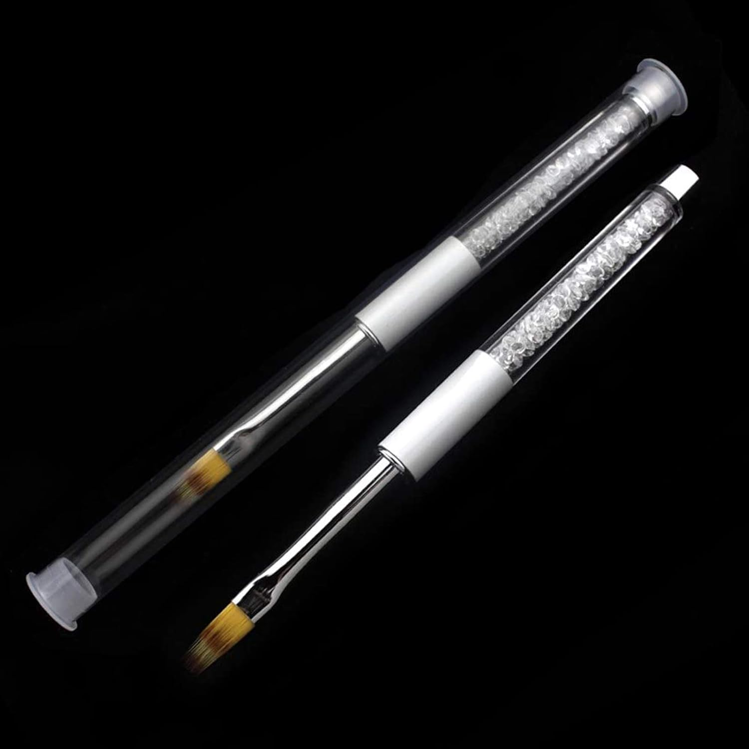 5 Pack UV Gradient Flat Nylon Nail Brush Clear Rhinestone Handle Nails Arts Design Painting Drawing Manicure Liner Pen