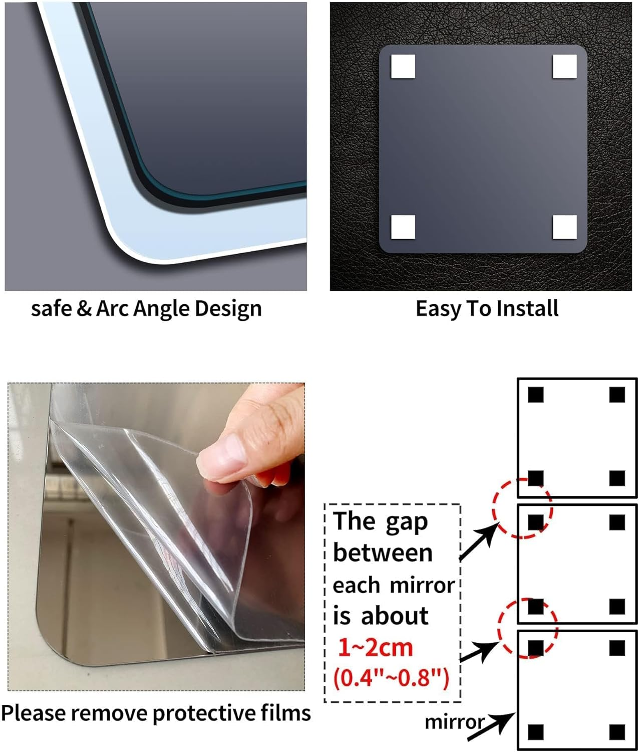 Kids Wall Mirror Tiles,Safe Unbreakable Acrylic Mirror for Baby,Plastic Plexiglass on the RV, Shatterproof Frameless Mirror Wall Stickers.Suit for Apply Touring Car,Children'S Room,Classroom（8"X8") image number 1