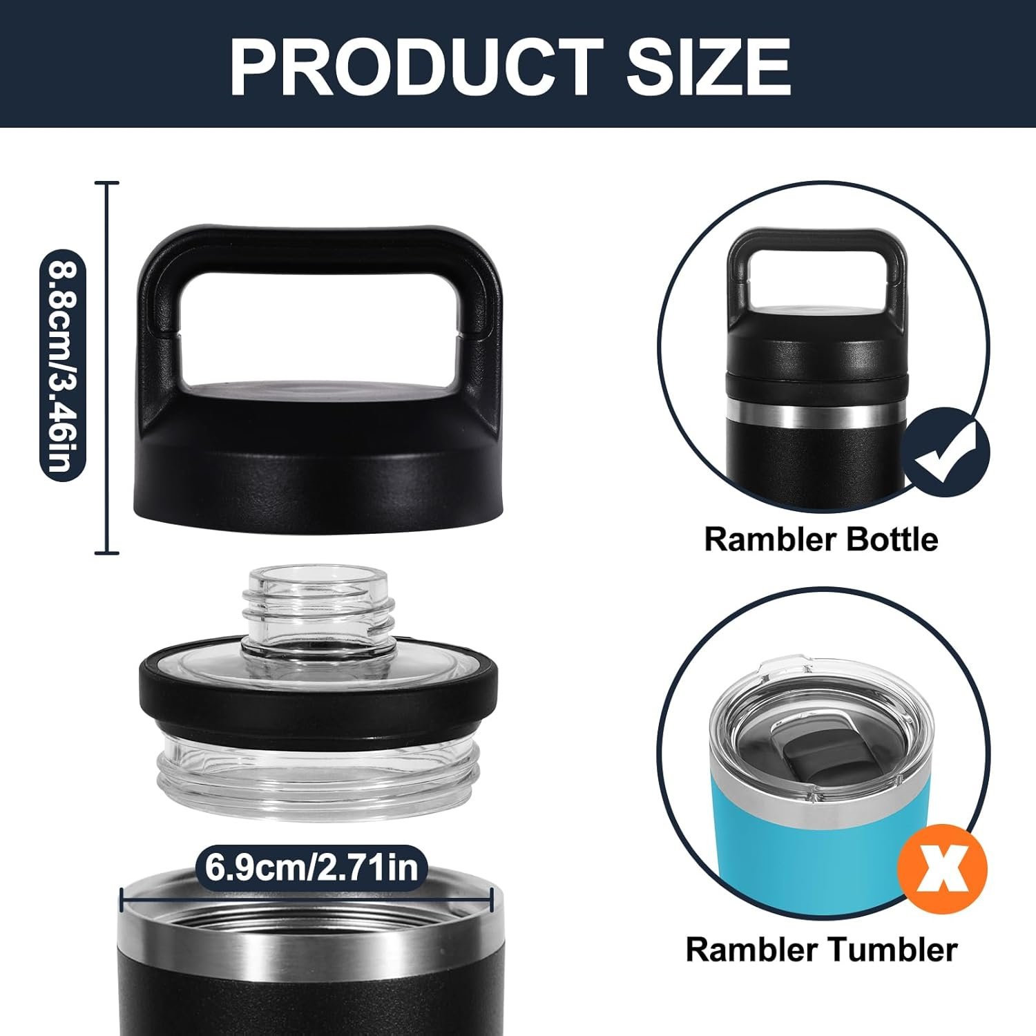 Screw Top Lid Replacement for YETI Rambler Bottle 18/26/36/46/64Oz，Compatible with YETI Chug Cap Replacement Lids，Leak-Proof, Durable & Dishwasher-Safe，1 Pack (1) image number 6