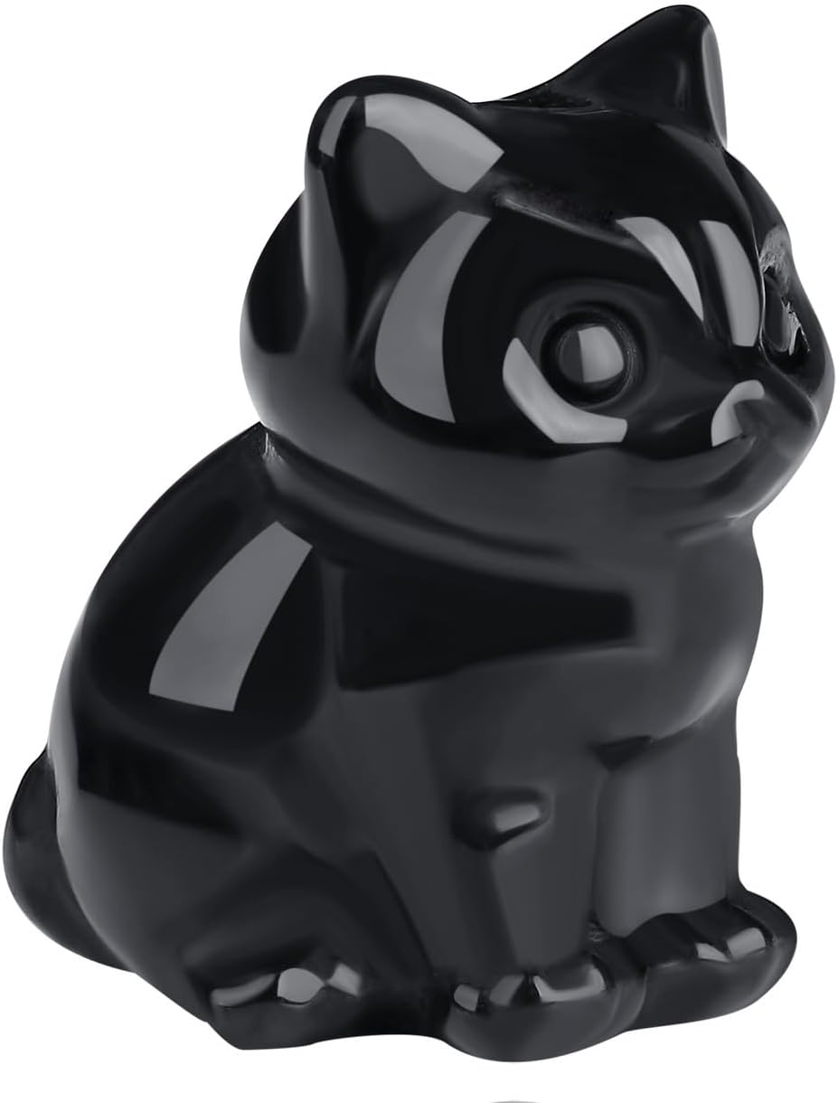 QINJIEJIE Strawberry Quartz Cat Crystals Figurines Carved Stone Healing Crystal Gemstone Sculpture Home Office Decoration Sitting Cat Statue Gifts for Women