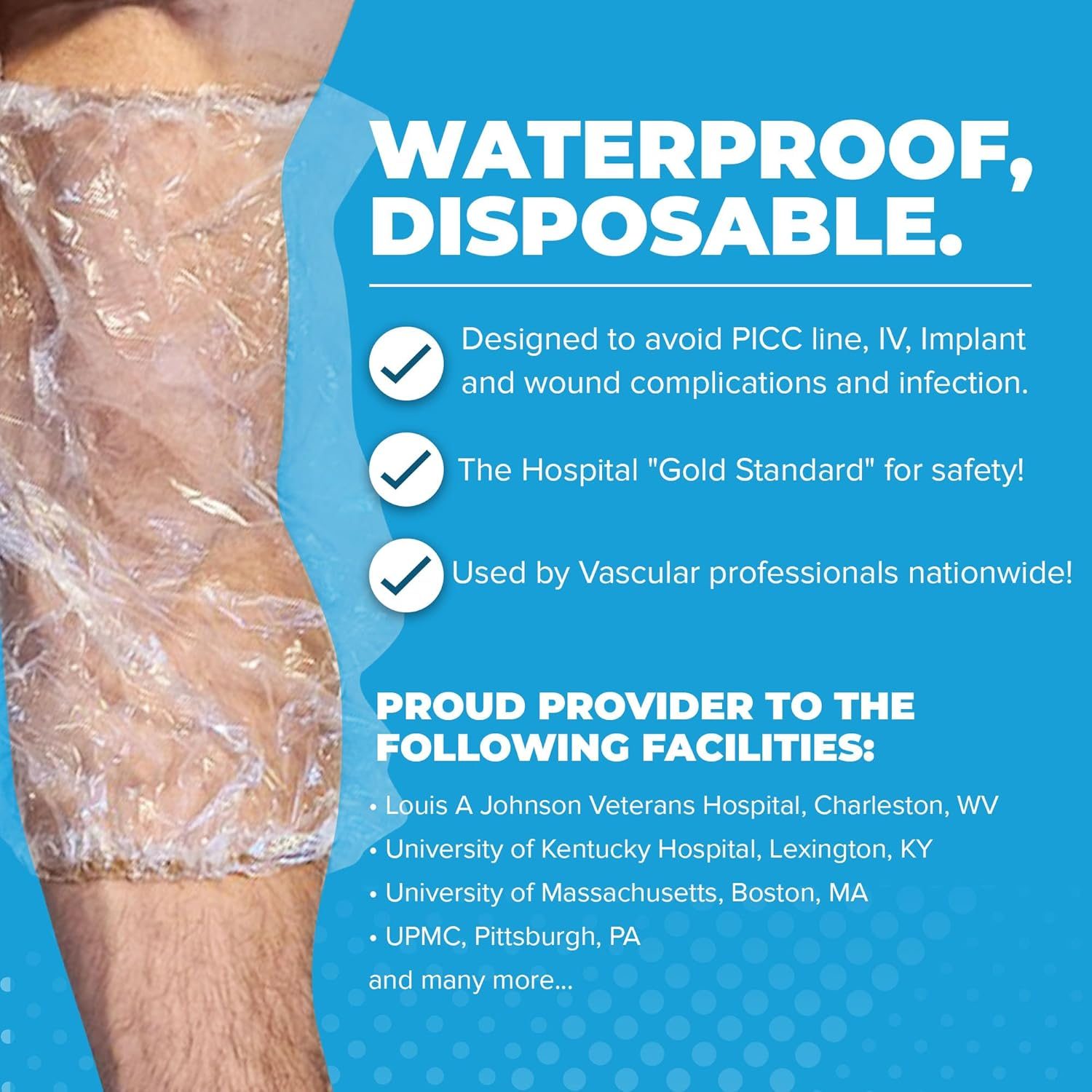 PICC LINE COVER for Showers - 25 Pack - LARGE - Waterproof Disposable - Elbow/Knee - Protector Guard image number 1