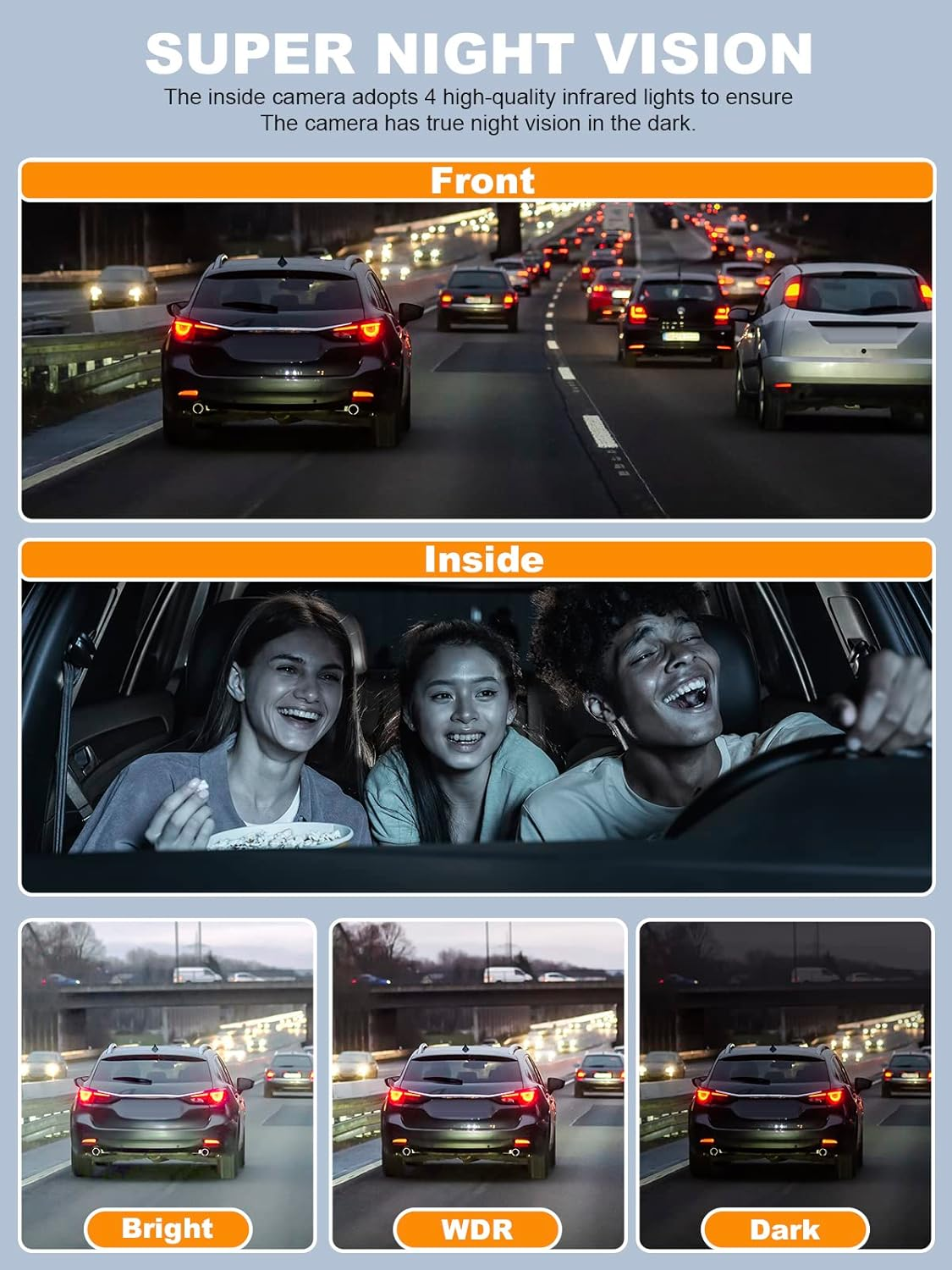 PRUVEEO Dash Cam for Car, 4 Channel Camera FHD 1080Px4, Front Left Right and Rear, Front and Rear Inside, Built-In GPS Wifi, Polarizing Lens CPL Filter, Free 128GB Card, Double CPL image number 5