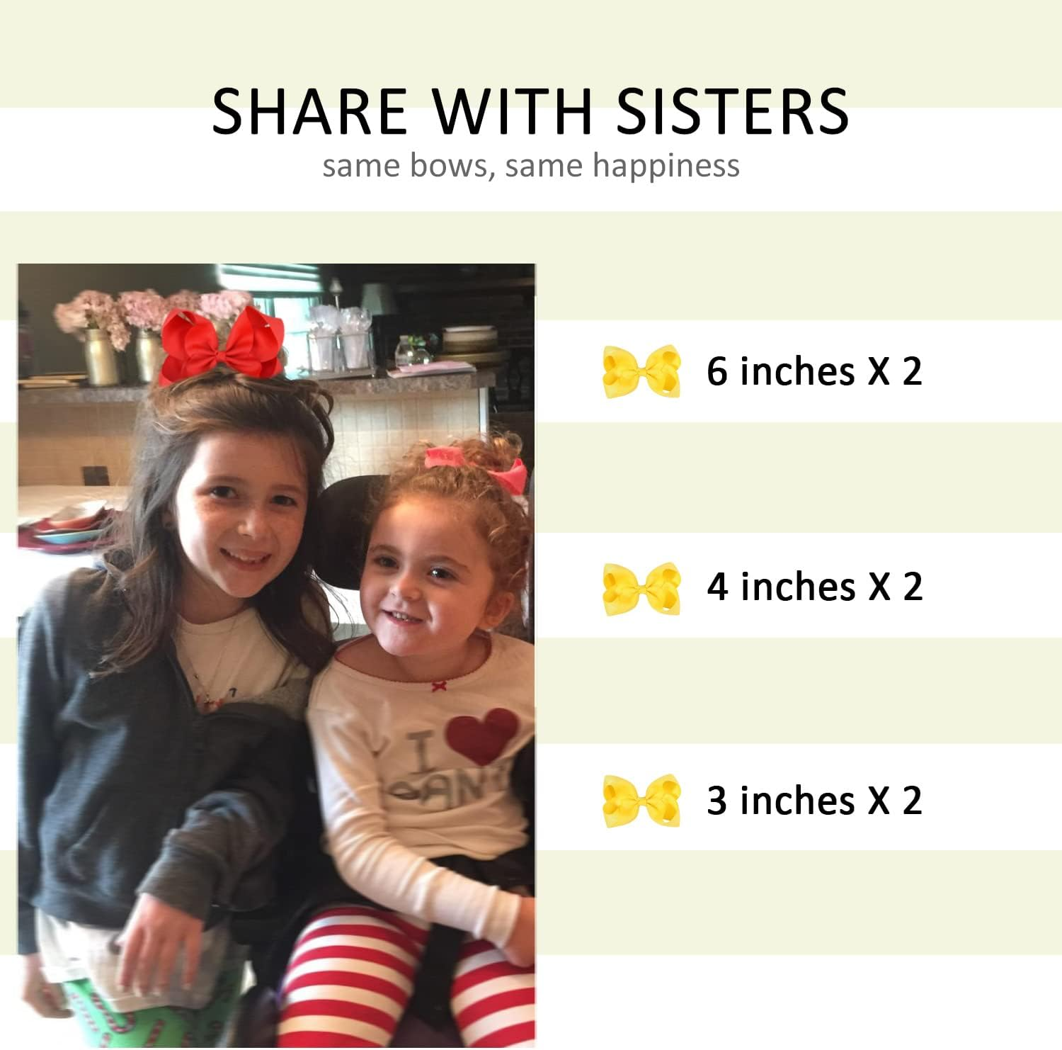 Yellow Hair Bow for Girls and Toddler - 6 Pcs Yellow Bows Clips 6 Inch &times;2, 4 Inch &times;2, 3 Inch &times;2 - Black,Silver image number 5