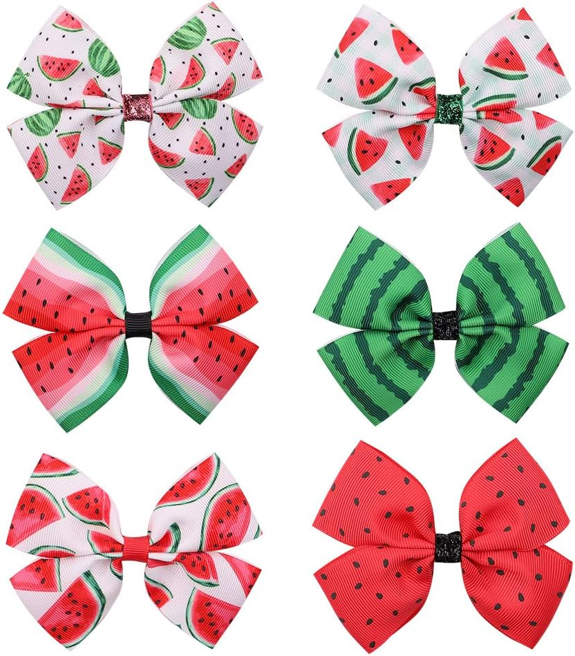 6PCS Fruits Hairpins Watermelon Bow Hair Clips Turban Headband Fruit Headwear Watermelon Hair Hand Bow Watermelon Hair Clip Back to School Hair Bow Clips for Girls image number 5
