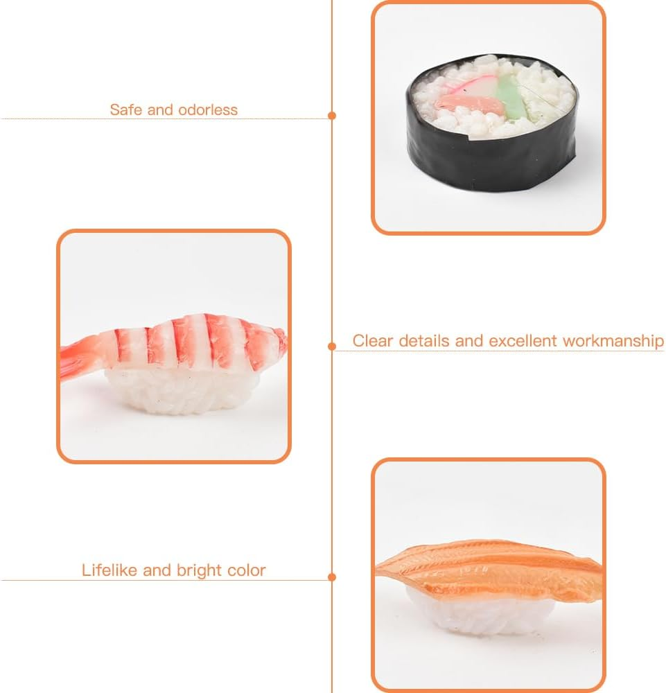 HUIANER Fake Sushi 8Pcs Artificial Food Realistic Onigiri Dessert Simulation Sushi Model Food for Decoration Display Props Model Rice Roll image number 2