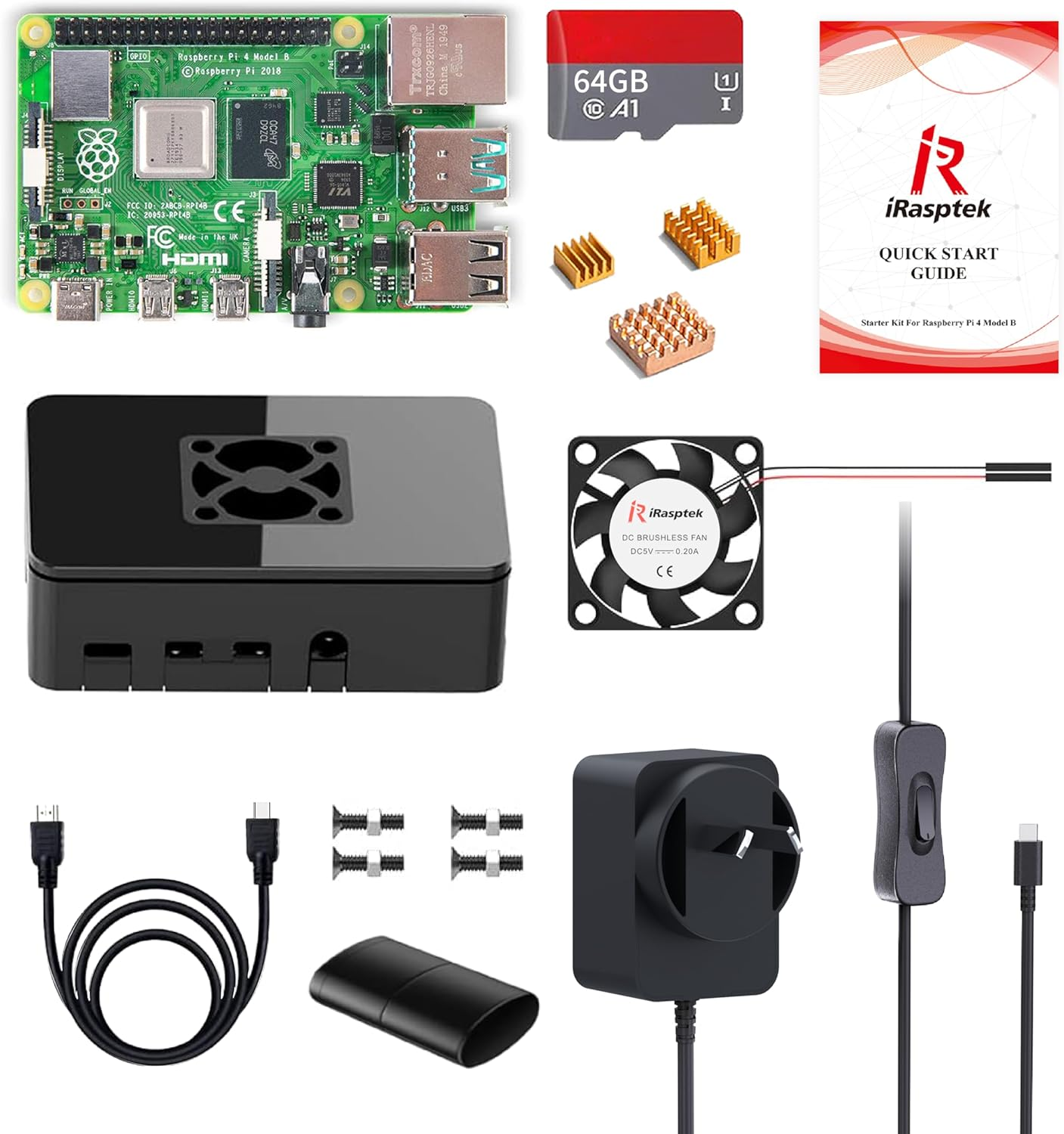 Irasptek Starter Kit for Raspberry Pi 4B 8GB Ram-Pre-Loaded with 64GB Edition image number 1