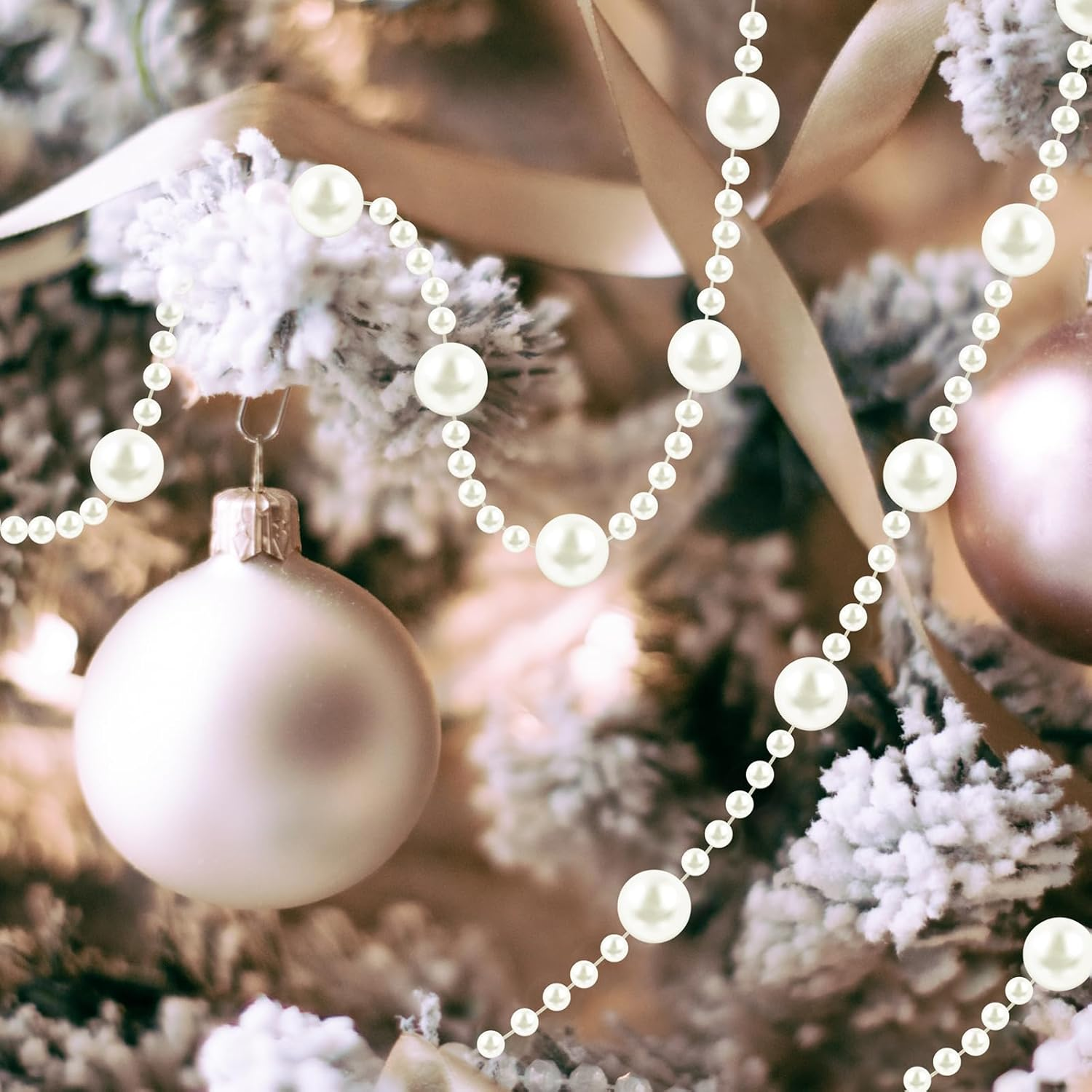 Pangda 65.6Ft Artificial Pearl Beads Garland Plastic Beaded String Strands Chain Ornament Roll for DIY Craft Christmas Tree Wedding Valentines Party Decoration Floral Centerpiece Supplies(Ivory) image number 5