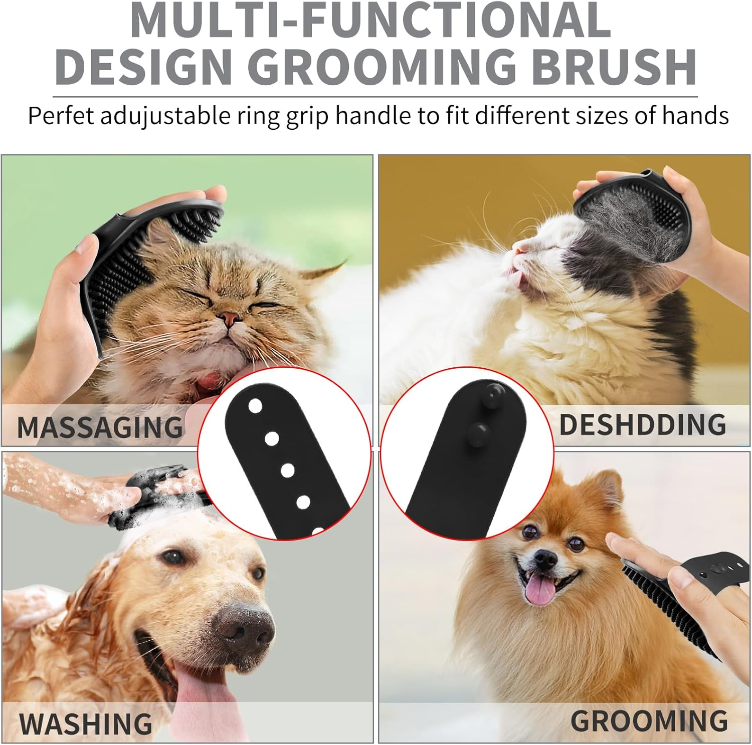 Comotech 6PCS Dog Bath Brush | Adjustable Handle Shampoo Brush & Scrubber for Short & Long Haired Dogs & Cats | Effectively Solve Odor & Stain Removal Problems (Gray Black Gray) - Blue Green Gray image number 1