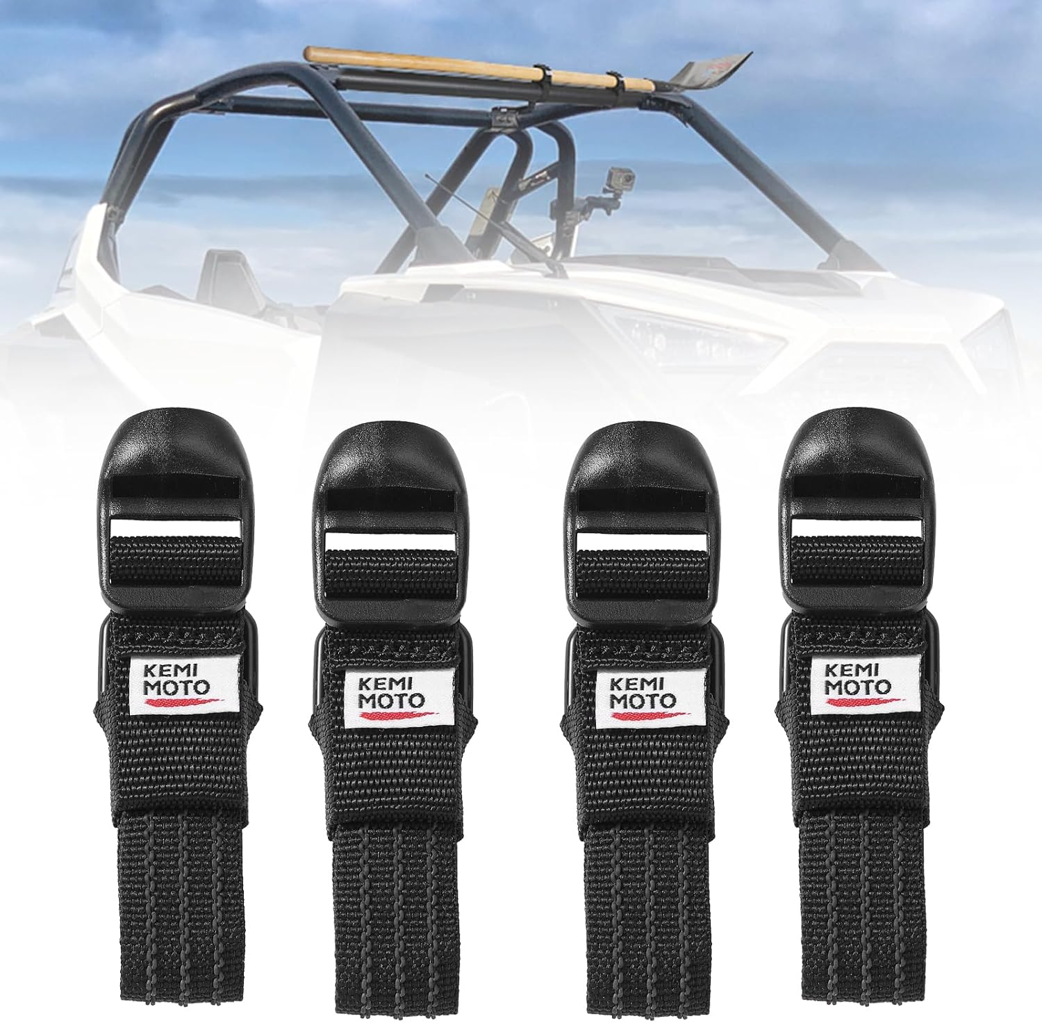 KEMIMOTO Set of 4 Shovel Clamp Straps for Roof Rack &ndash; Fits Tools with 1.5"-3.5" Diameter and Mounts on 0.85"-2.5" Roll Bars. Compatible with Maverick X3, Teryx, Talon ZFORCE 1000, and Polaris Ranger. image number 3