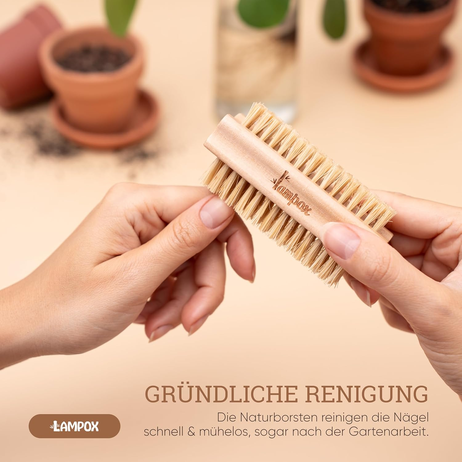 Lampox&reg; Wooden Nail Brush with Durable, Hard and Soft Bristles - Plastic-Free and Sustainable. Ideal as a Brush for Kids, Vegetable Brush, Root Brush, Finger Brush or Hand Wash Brush (3X) image number 5