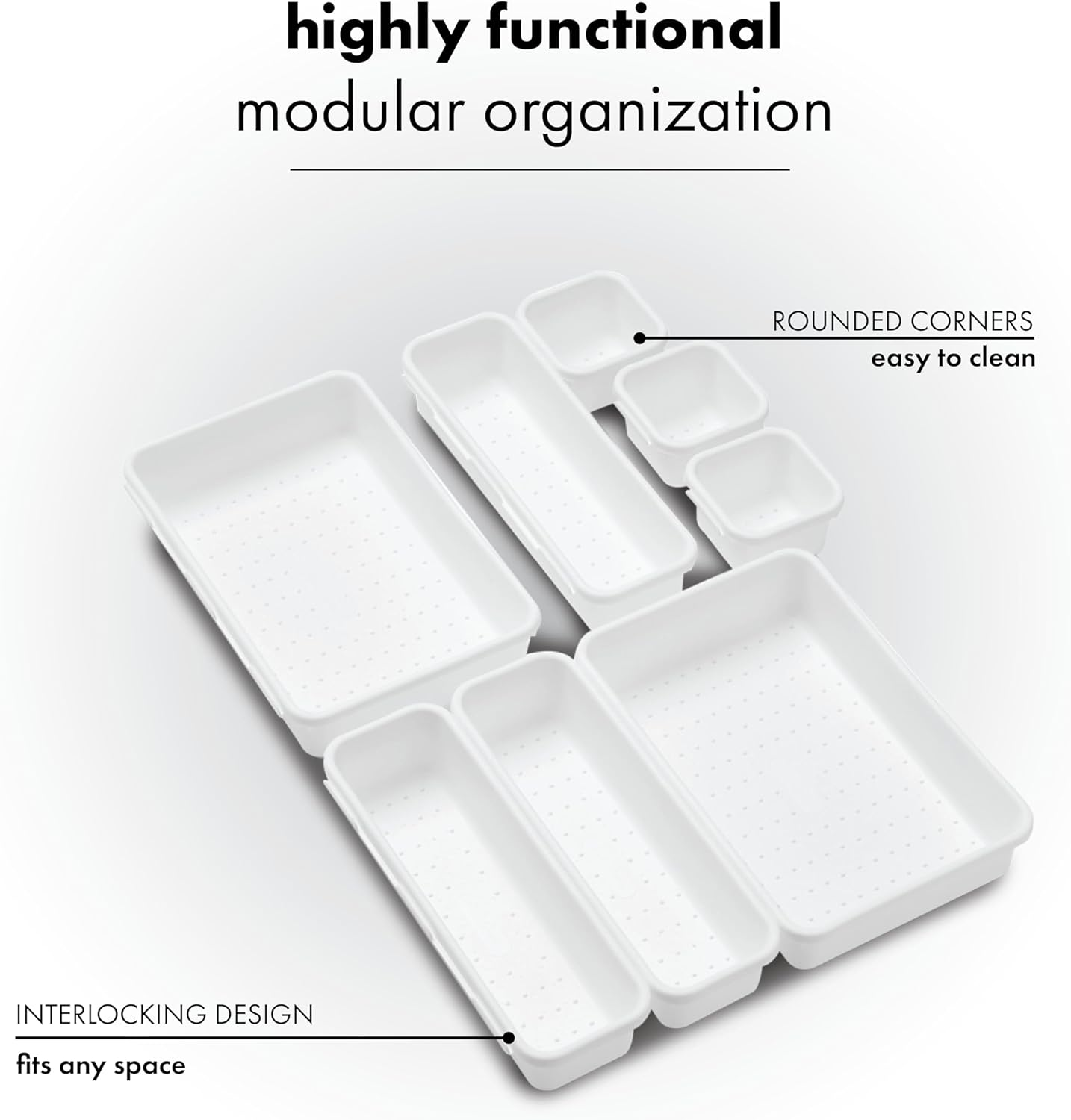 Made Smart 59001 Value 8-Piece Interlocking Bin Pack | VALUE COLLECTION | Customizable Multi-Purpose Storage | Durable | Easy to Clean | Bpa-Free White