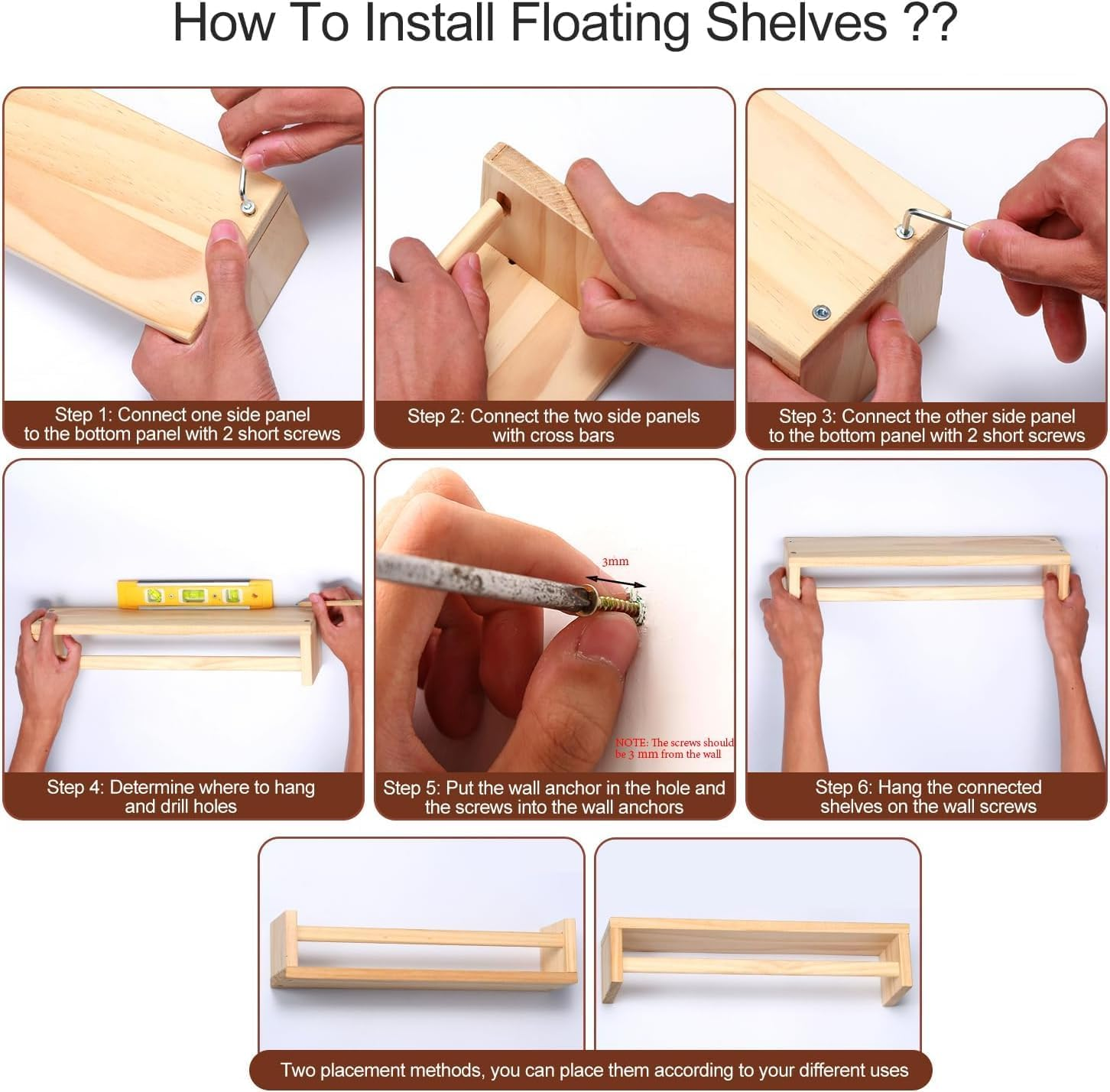 Dxzephious Nursery Bookshelves,40 Cm Floating Bookshelves for Wall Set of 2, Wood Wall Mounted Floating Shelves for Baby Nursery Decor and Toys Storage (40Cm -Set of 2) - 80Cm -Set Of 3 image number 2