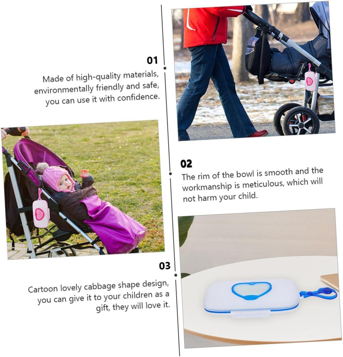 Generic Portable Baby Wet Tissue Case 2Pcs Set Reusable Wipe Holder Sealing Lids Heart Design White Pink White Blue for Outdoor Use