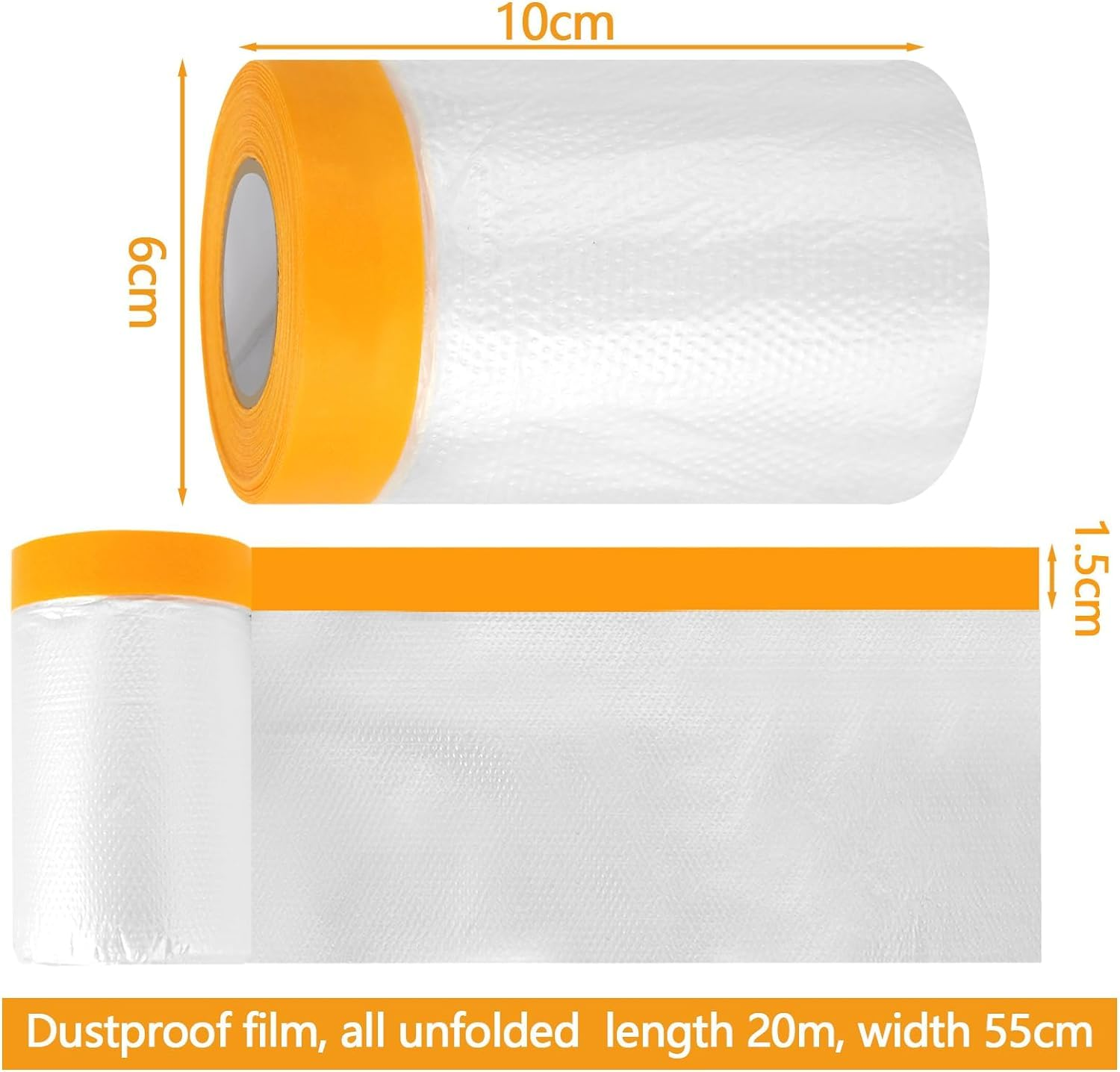 WADY 1Roll Masking Plastic with Tape,Plastic Sheeting, Taped Masking Film, Masking Film Roll Dust Sheets Adhesive Dust Sheet Roll (1) image number 3