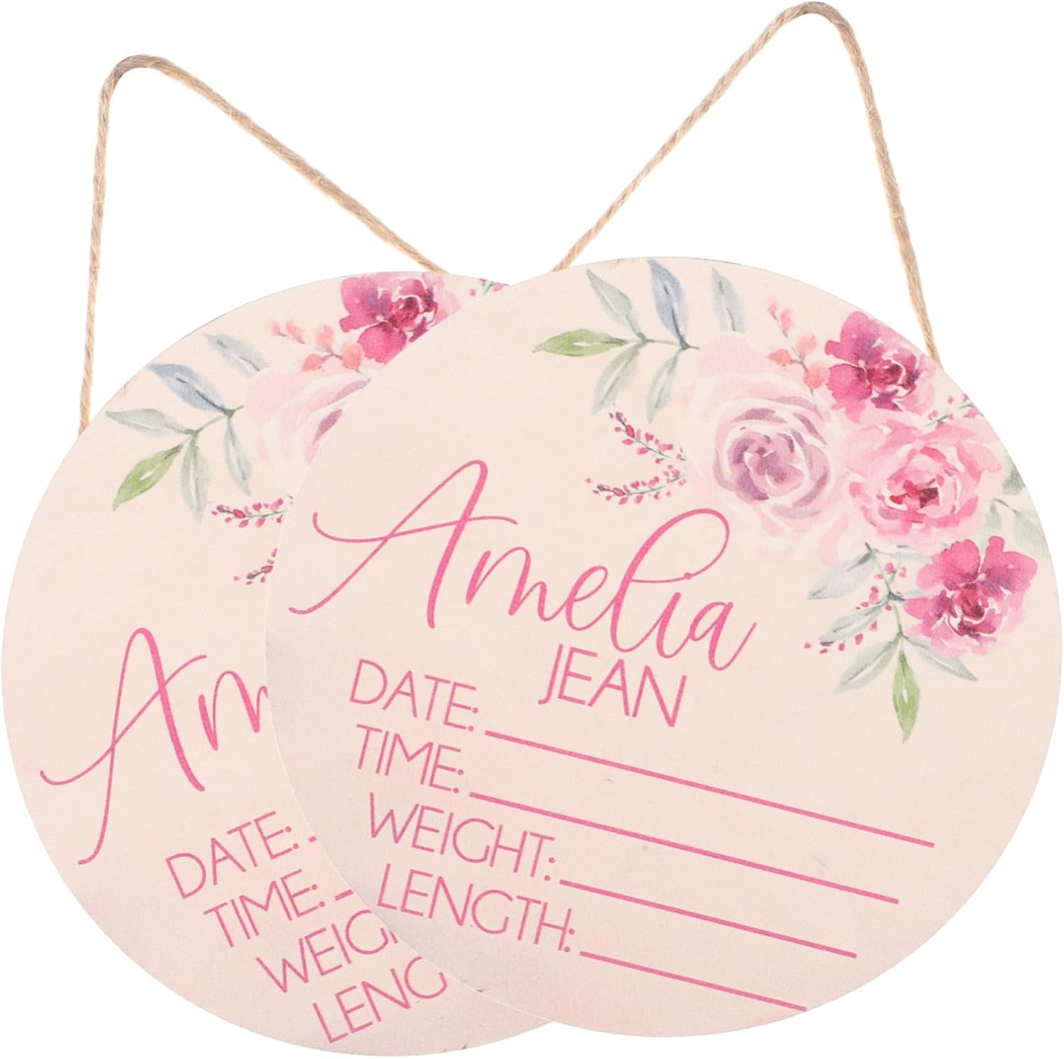 2Pcs Name Sign Plaque Wooden Birth Announcement for Nursery Newborn Decor Boy Girl image number 1