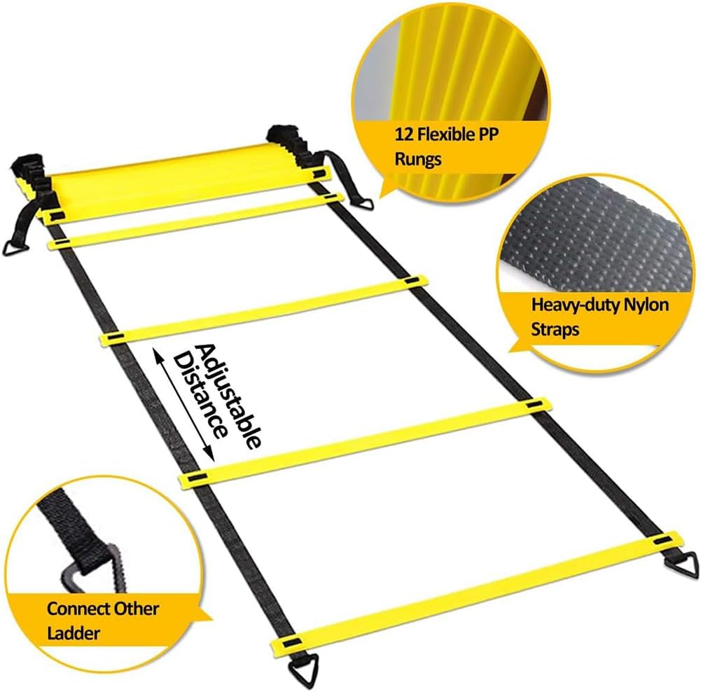 Speed & Agility Training Set&ndash;20Ft Adjustable Agility Ladder, 12 Disc Cones, 1 Jump Rope, 1 Resistance Umbrella&ndash;Ideal for Football, Basketball, Fitness Training for Kids, Youth, Adults image number 1