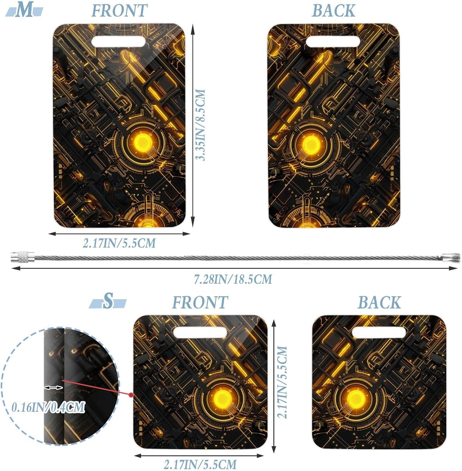 Cool Yellow Gear Acrylic Travel Suitcase Tags Airport Luggage Tags Baggage Tag for Air Travel 4 Pack Luggage Tags Set