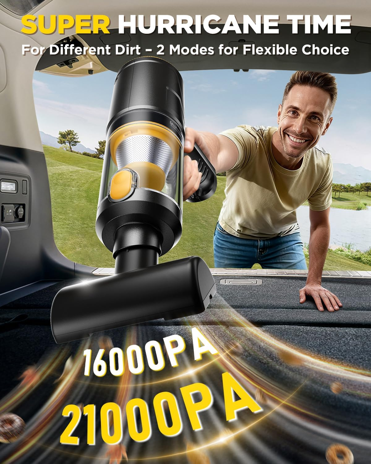 Car Vacuum Cleaner 21000Pa Suction with Brushless Motor, 4-In-1 Portable Mini Vacuum with 2 Suction Modes, Cordless Vacuum with LED Light, Type-C Charge for Car, Office Desk, Keyboards image number 1