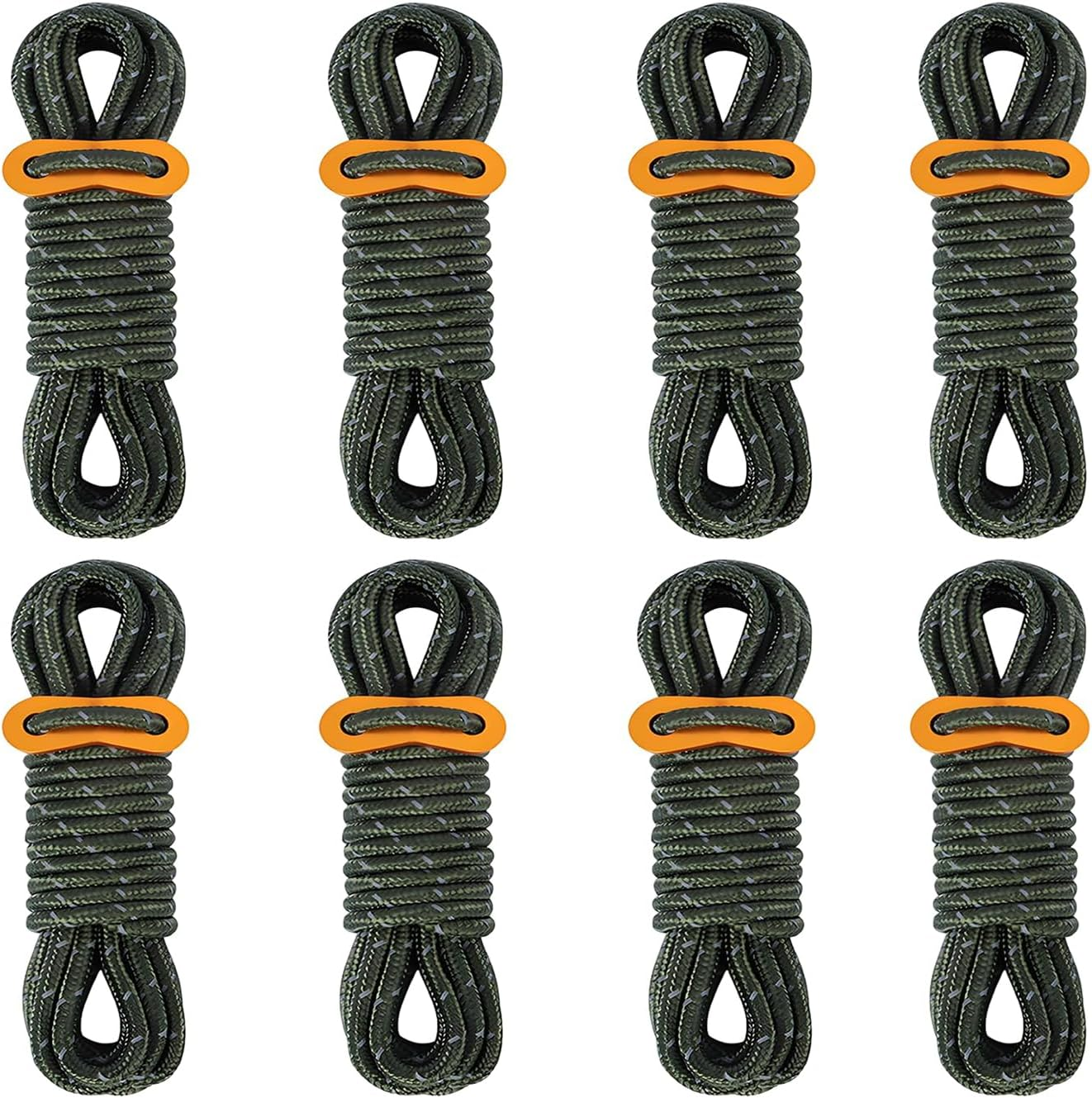 8 Pack 4Mm Guy Lines Ultralight Tent Cords with Aluminum Adjuster Tensioner Outdoor Camping Guylines Ropes for Tent Tarp,Climbing,Hiking Backpacking (Army-Green) image number 2